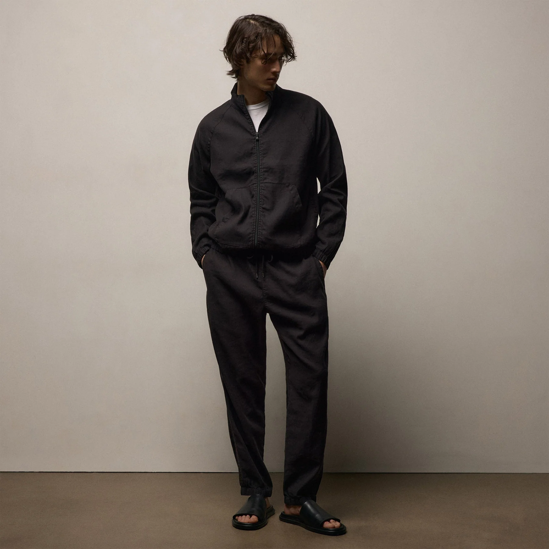 Stretch Linen Jogger - Black - Image 6