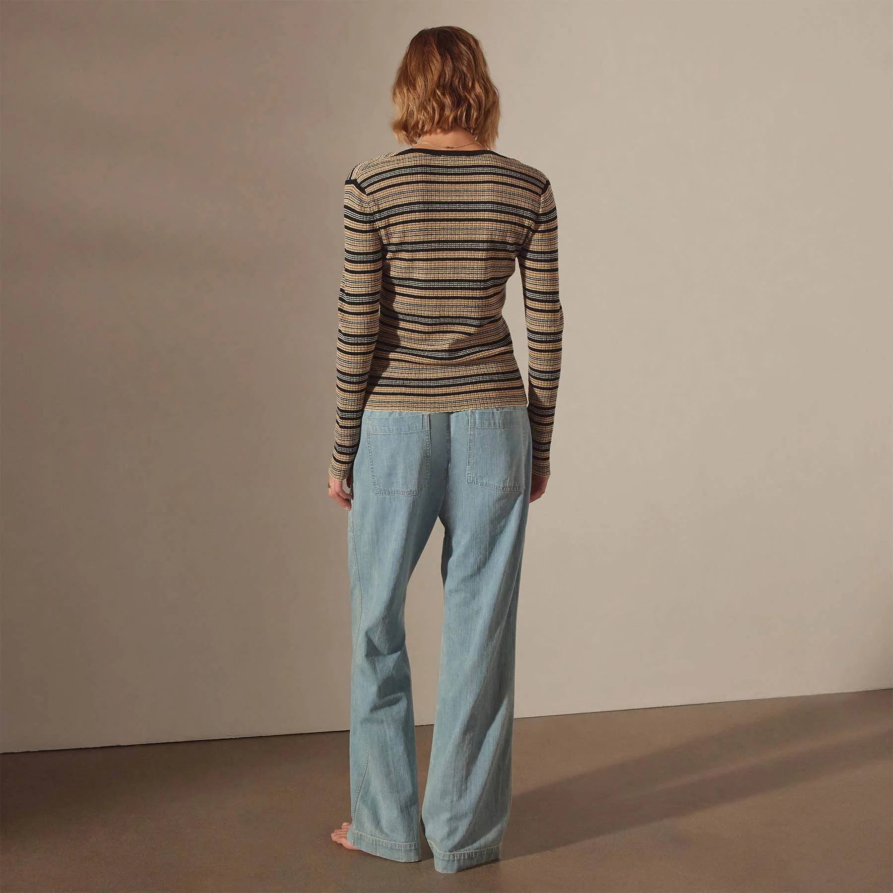 Stretch Linen Ribbed U Neck - Black Stripe - Image 4