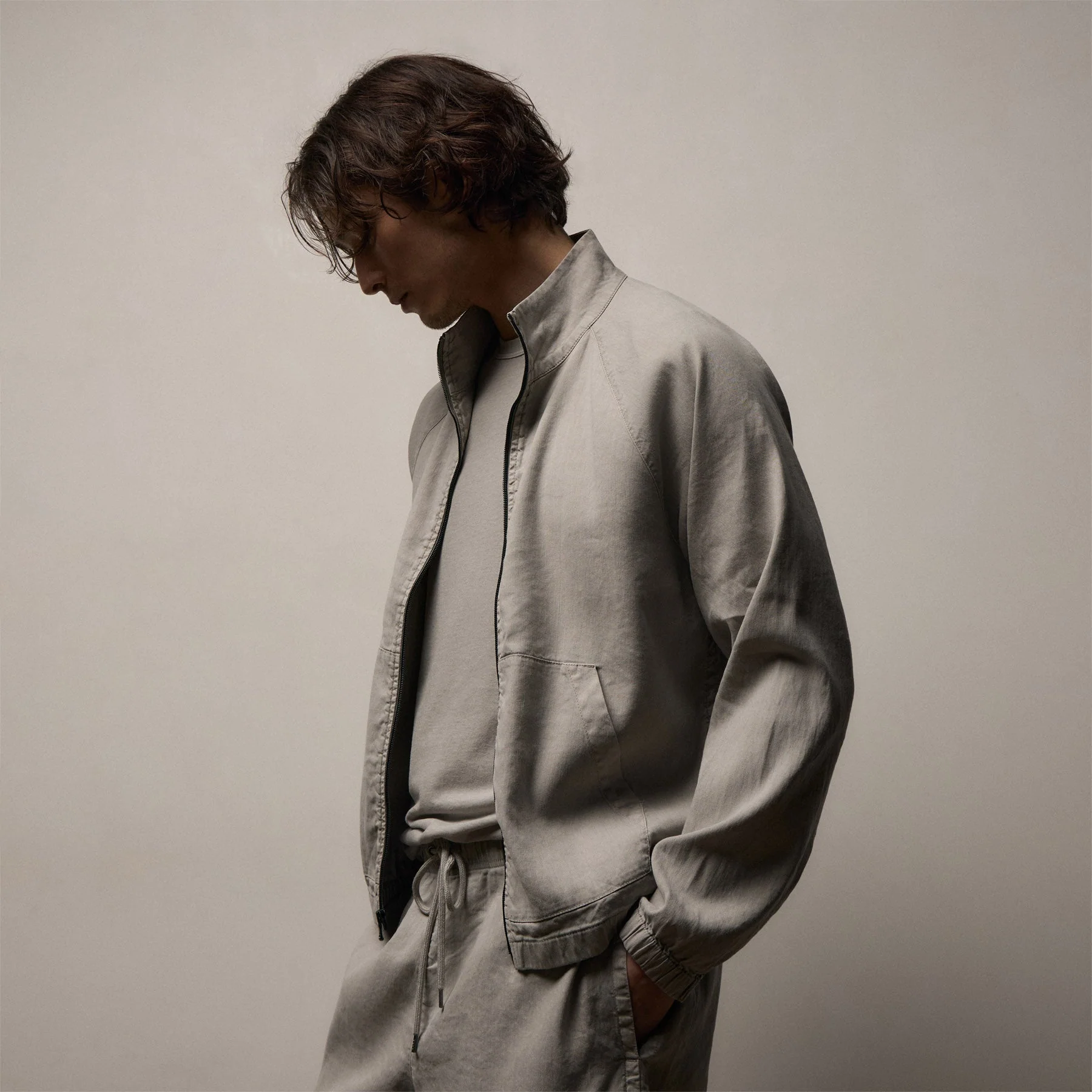 Stretch Linen Track Jacket - Fog Pigment - Image 5