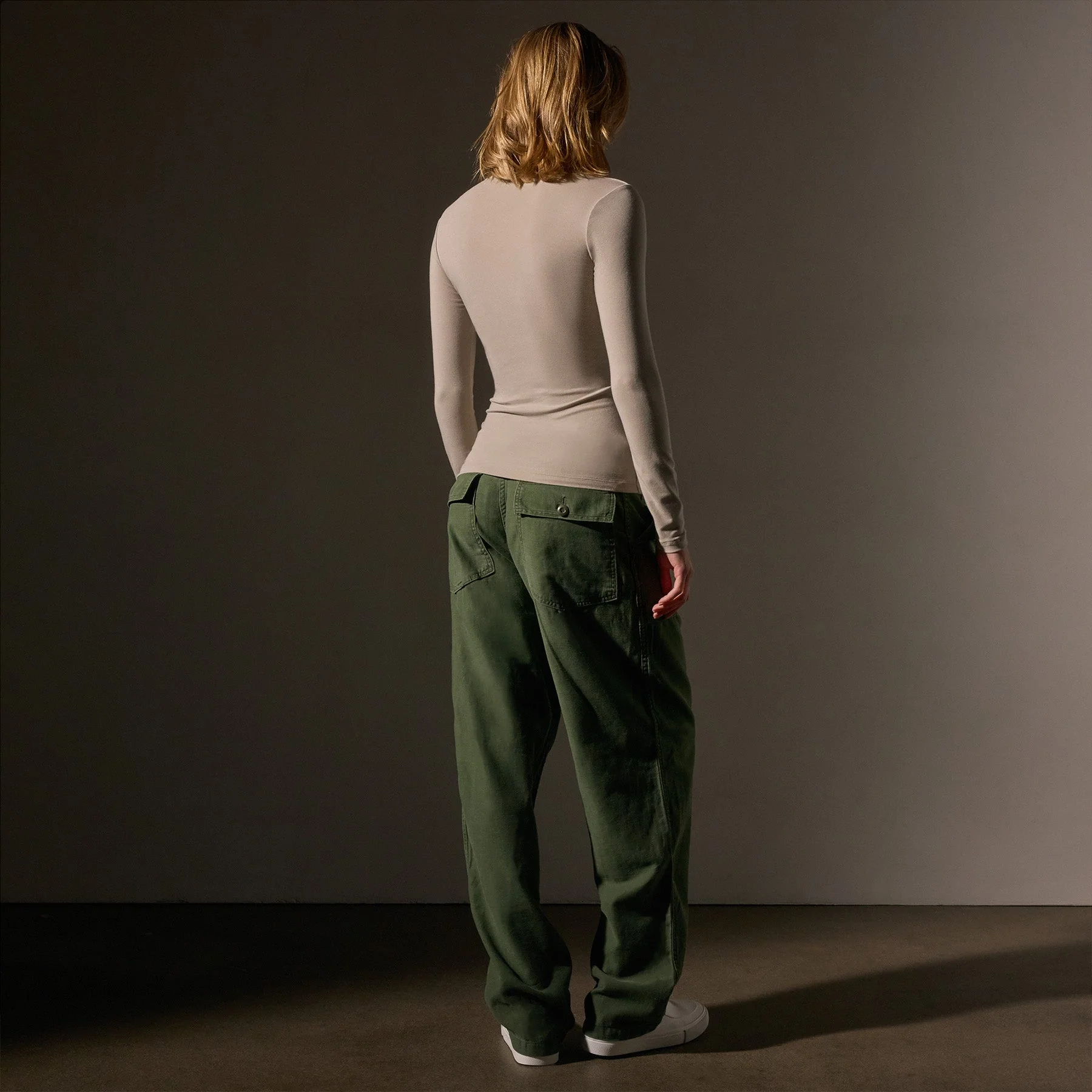 Stretch Lotus Deep V Tee - Tan - Image 4