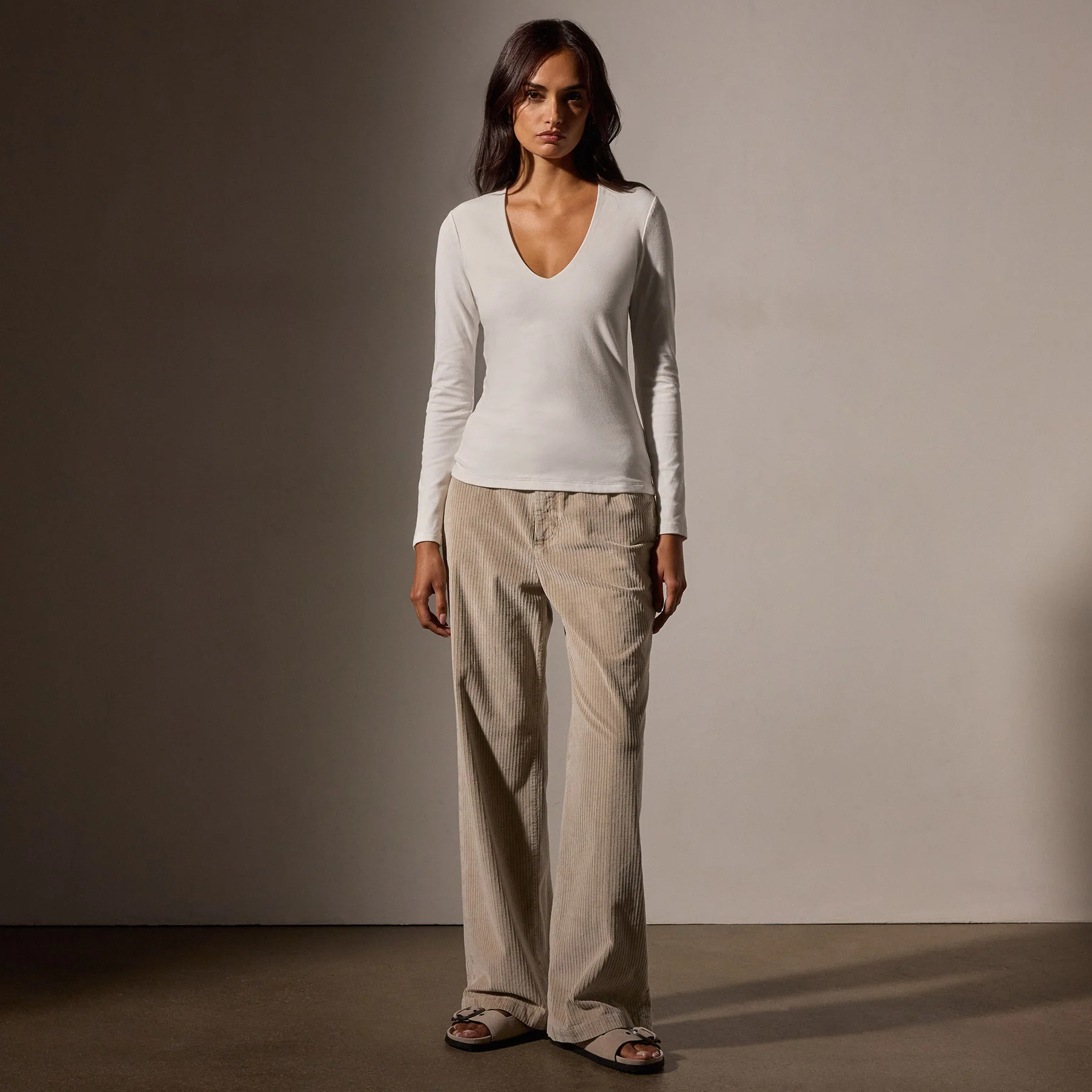 Stretch Lotus Deep V Tee - White - Image 3