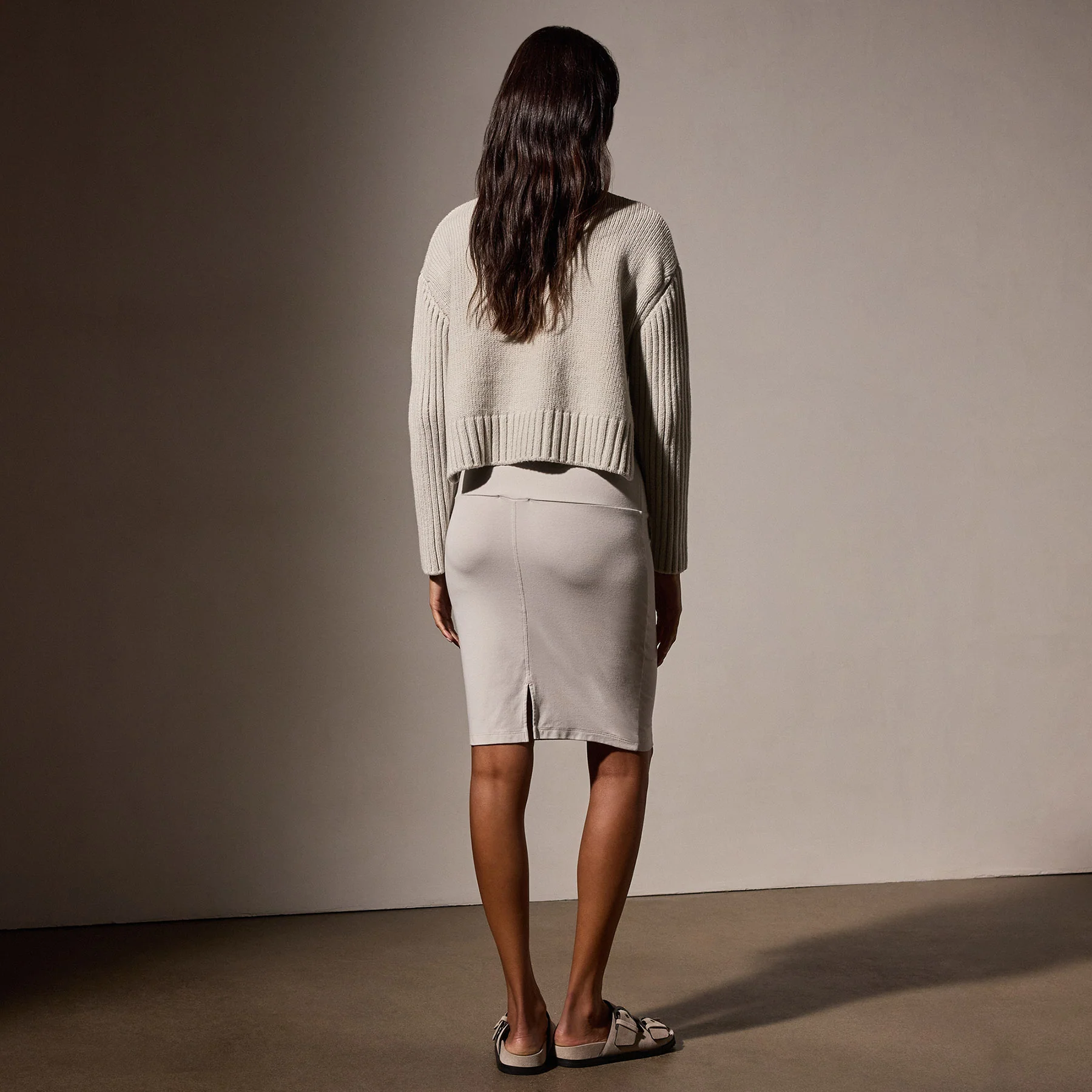Stretch Lotus Rib Pencil Skirt - Salt - Image 4