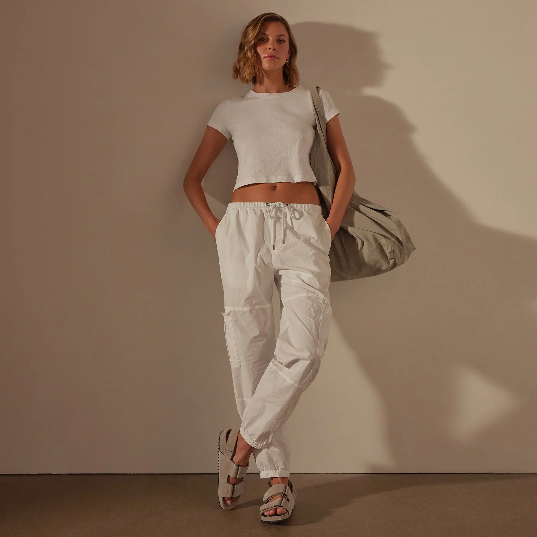 Stretch Poplin Cargo Pant - White