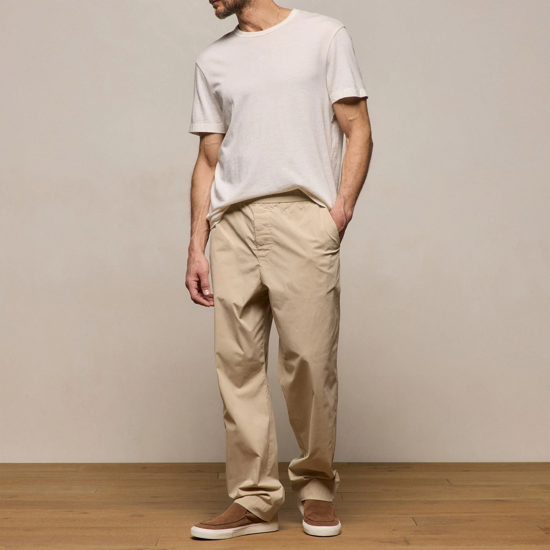 Stretch Poplin Drawstring Pant - Light Khaki - Image 5