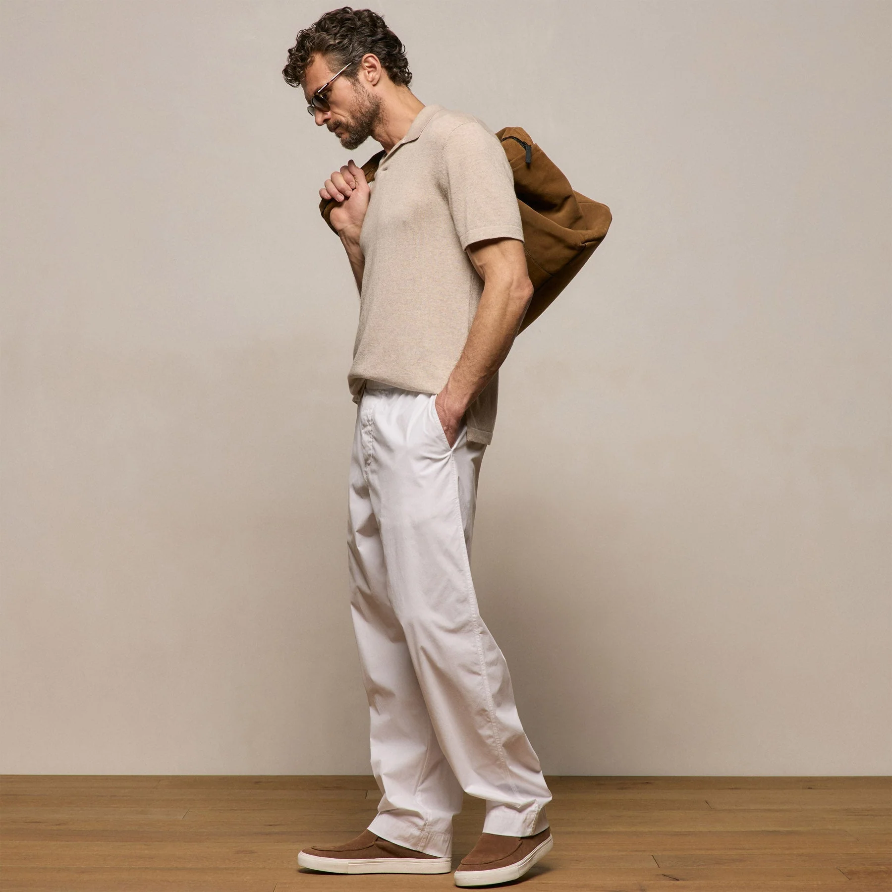 Stretch Poplin Drawstring Pant - White - Image 3