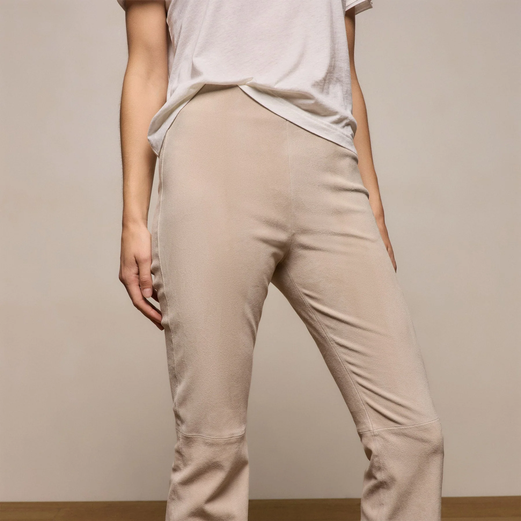 Stretch Suede Bootcut Pant - Ecru - Image 4