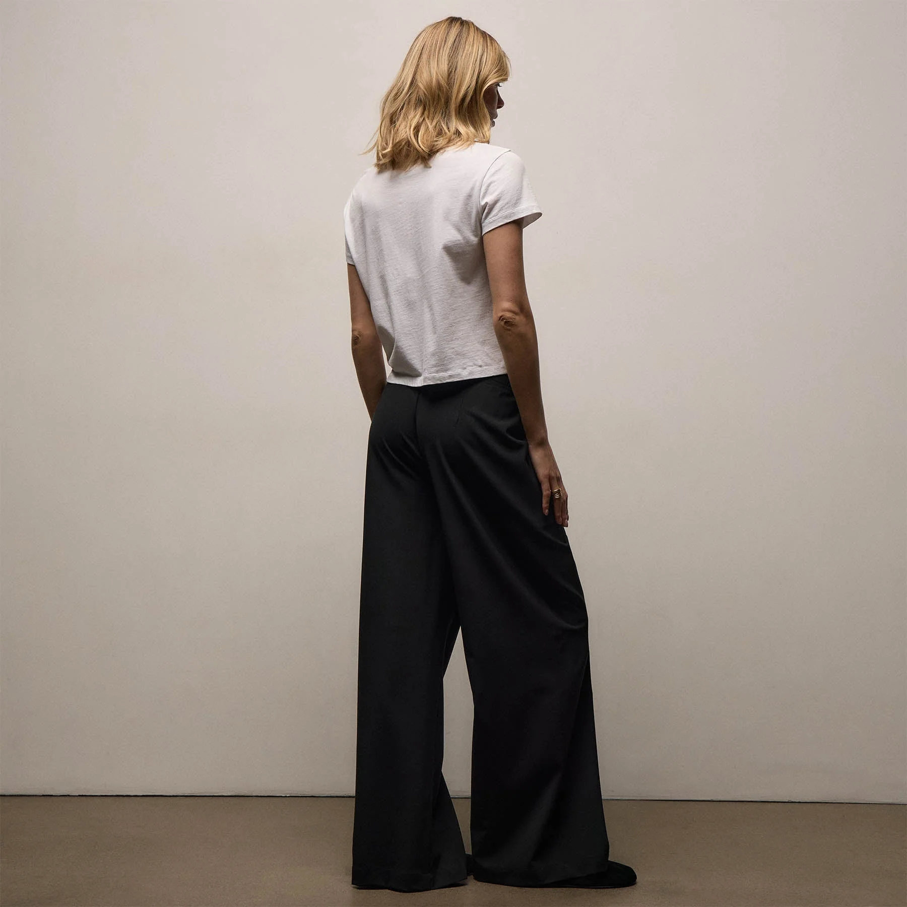 Stretch Wool Wide Leg - Black - Image 3