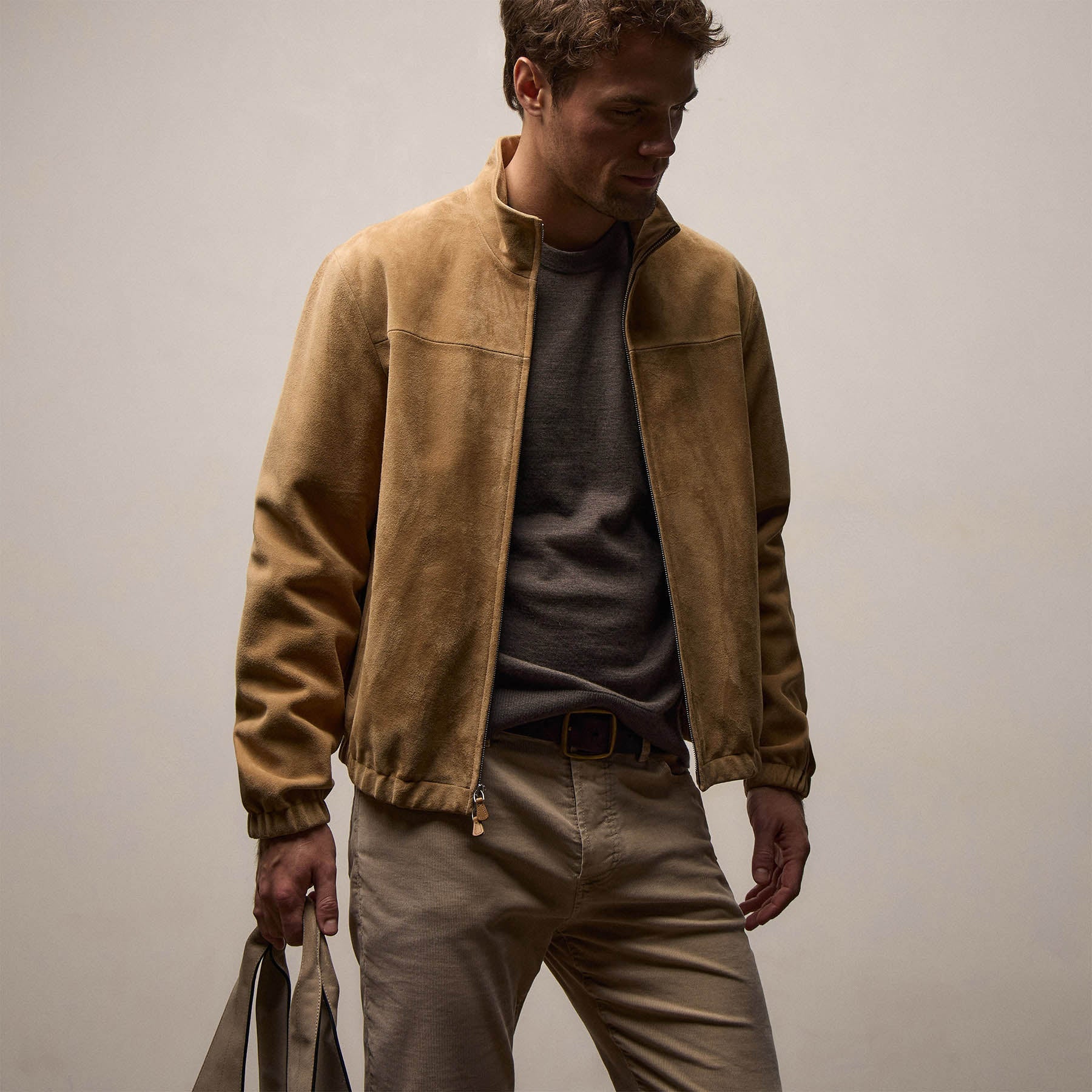 Suede Bomber Jacket - Sand