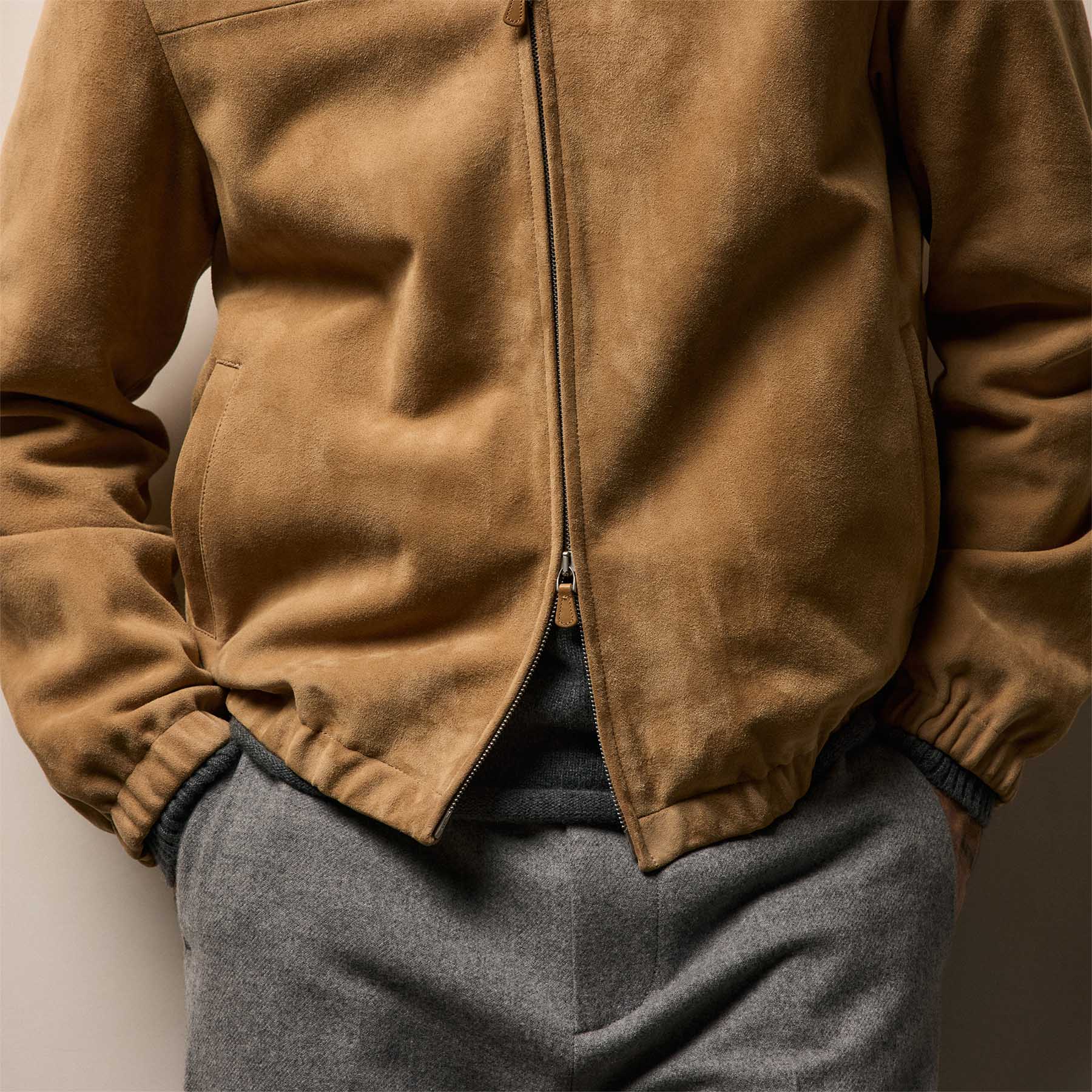 Suede Bomber Jacket - Sand - Image 3