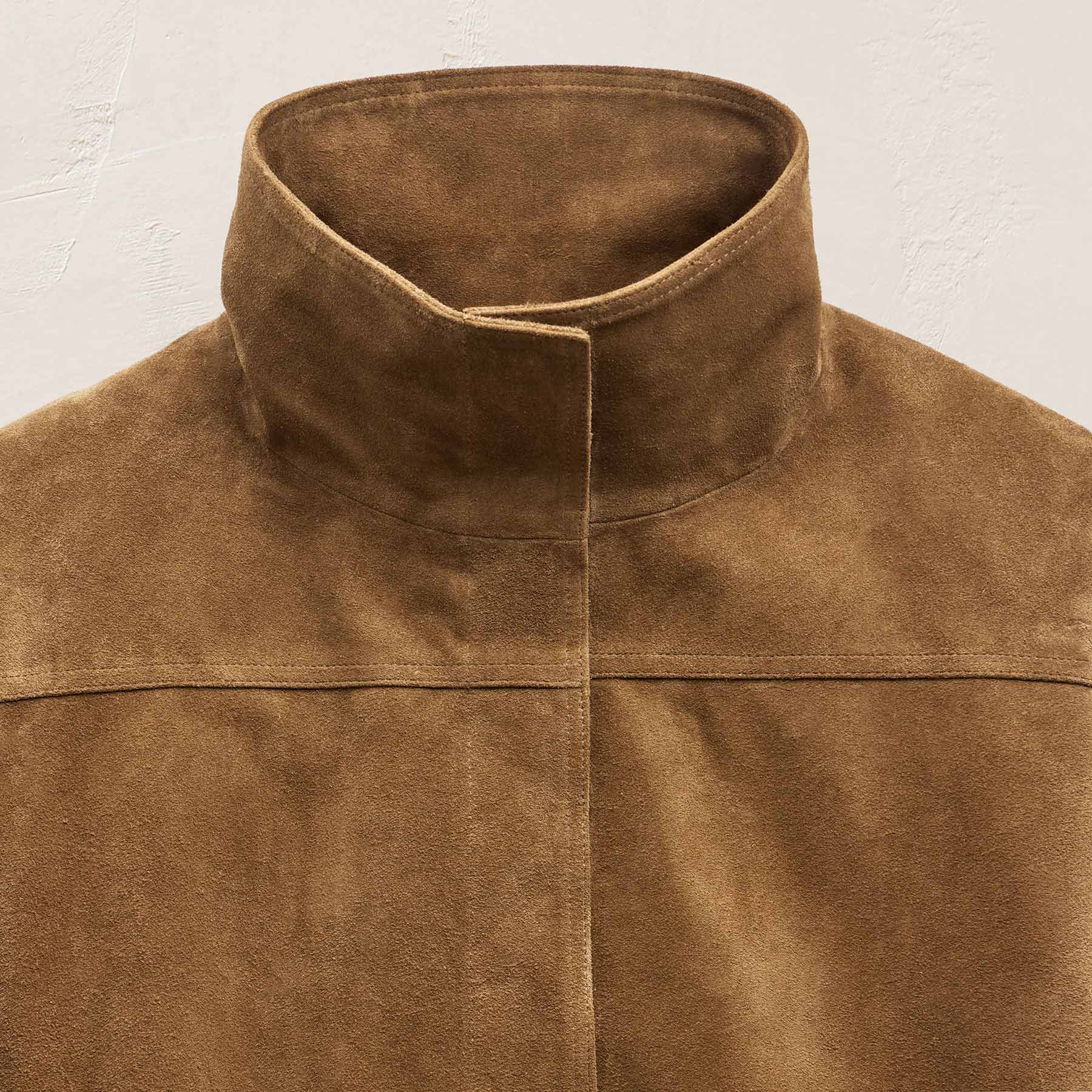 Suede Funnel Neck Jacket - Dark Sand - Image 6
