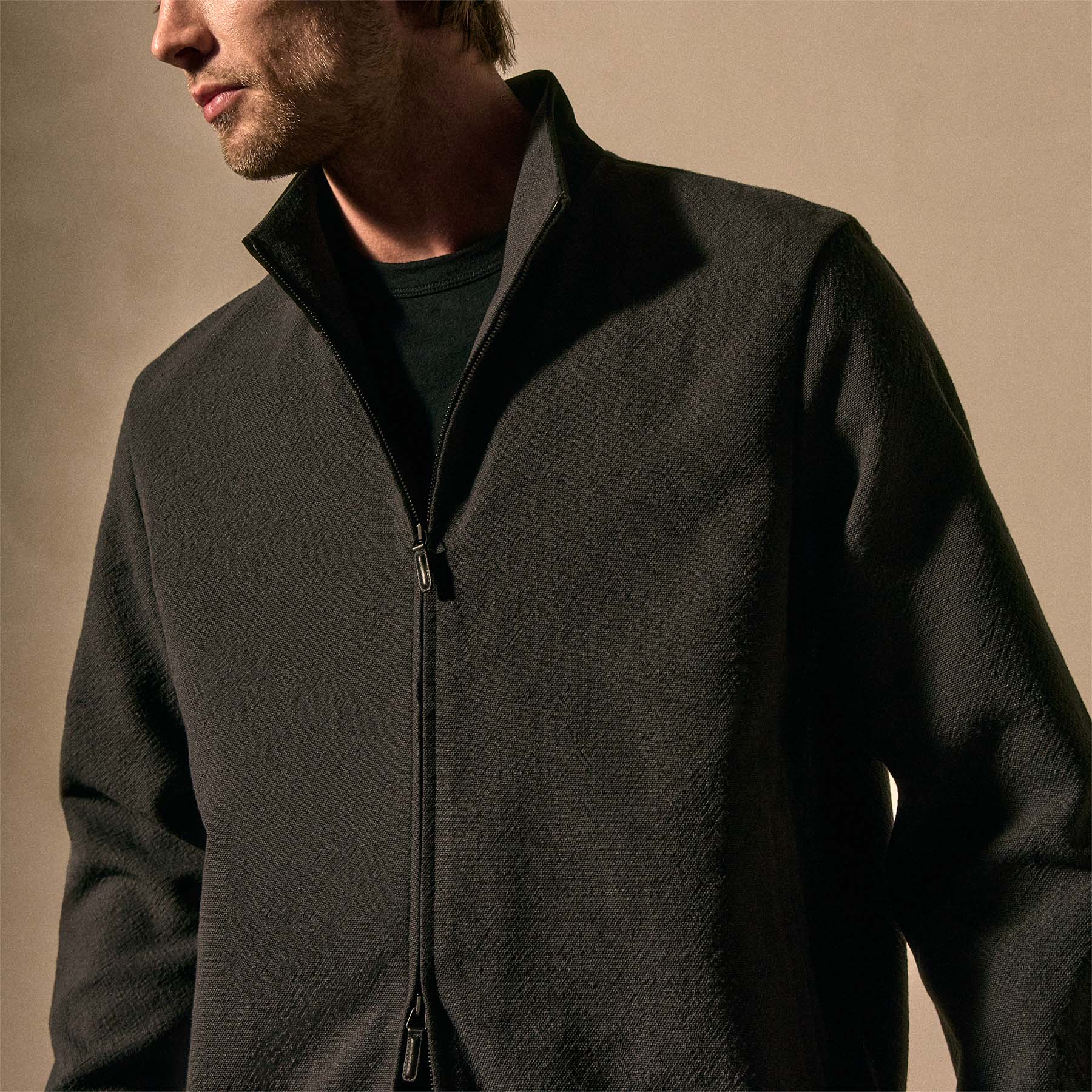 Suede Trimmed Track Jacket - Charcoal/Black - Image 3