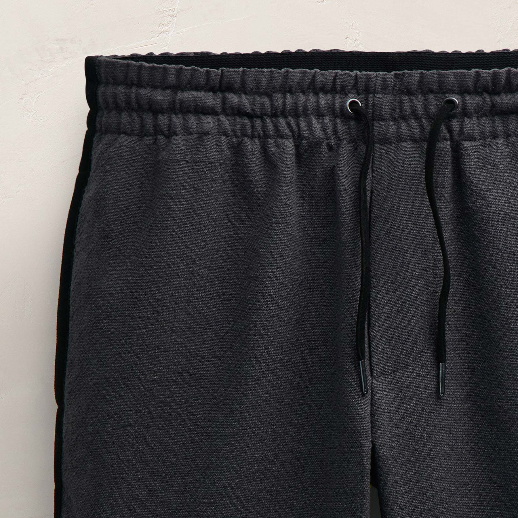 Suede Trimmed Track Short - Charcoal/Black - Image 3
