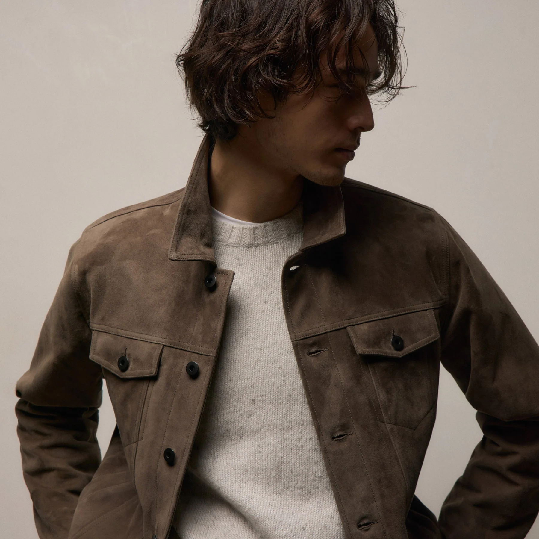 Suede Trucker Jacket - Caribou - Image 4