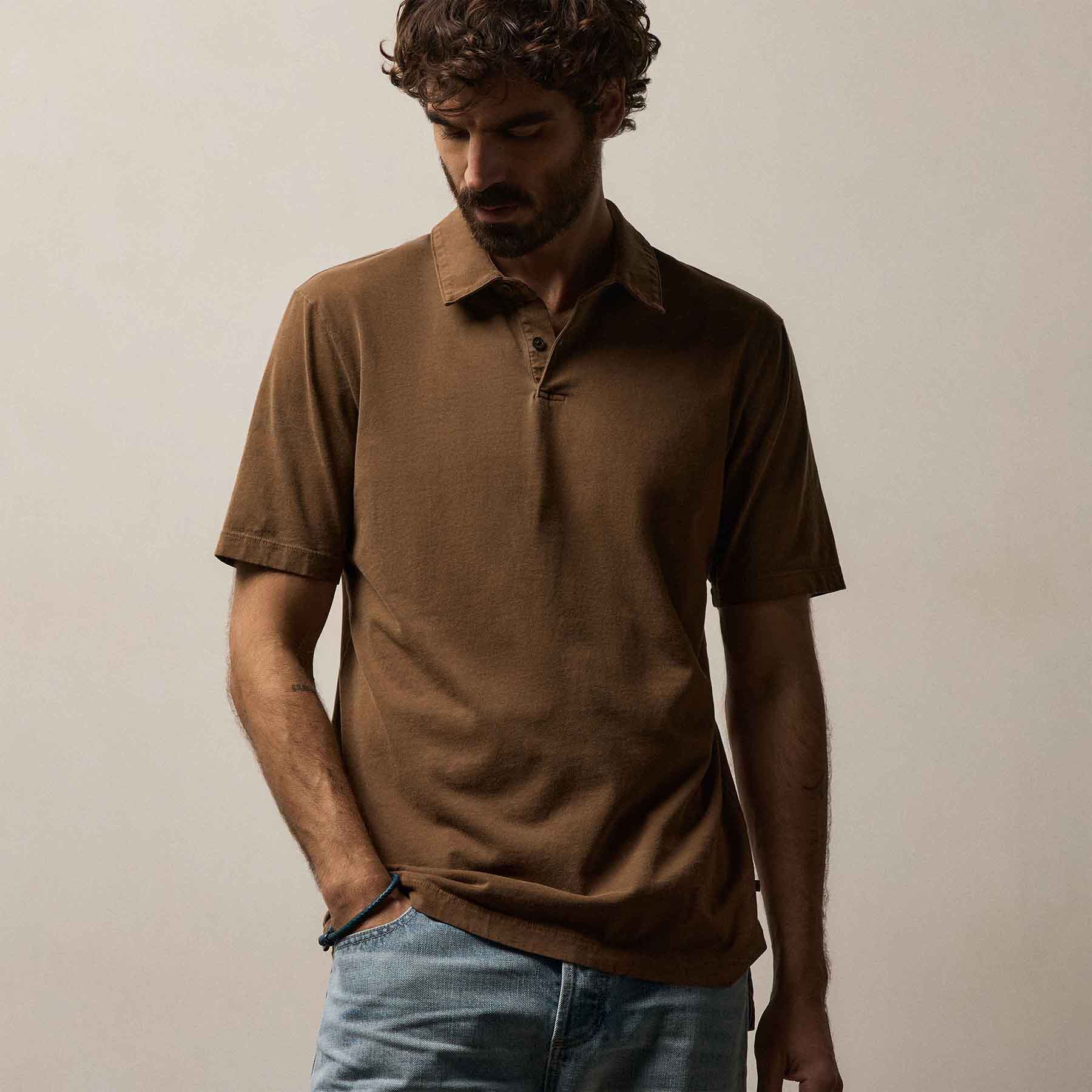 Sueded Jersey Polo - Gingerbread Pigment - Image 3