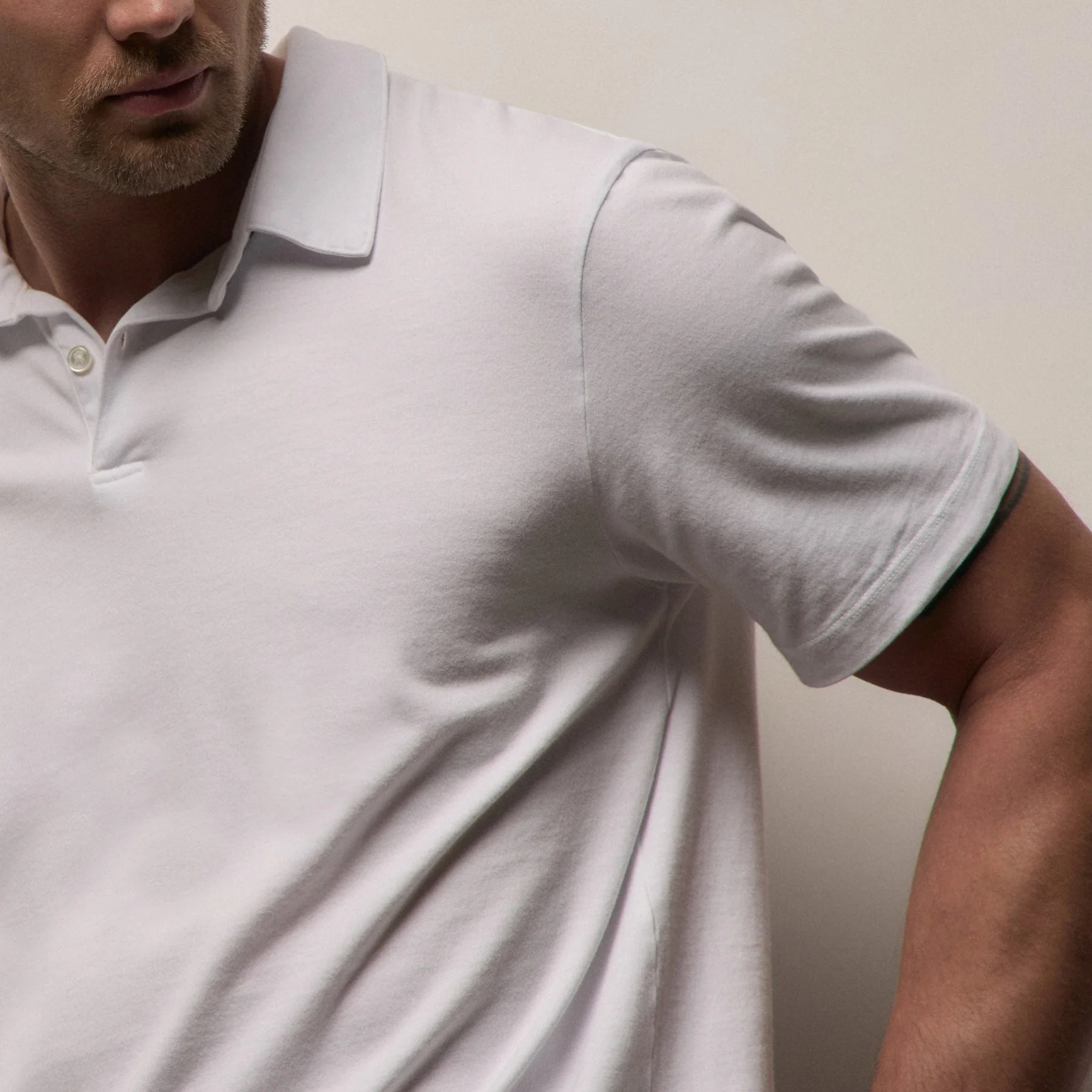 Sueded Jersey Polo - White - Image 3