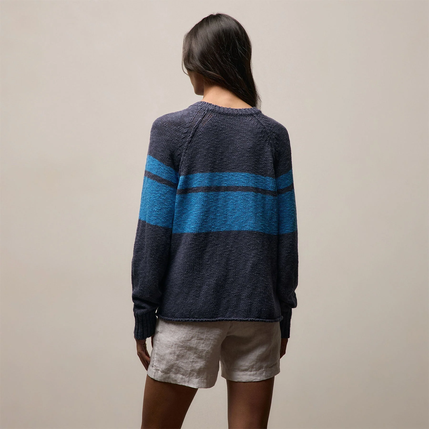 Surf Stripe Cotton Linen Sweater - Faded Navy/Santorini - Image 5