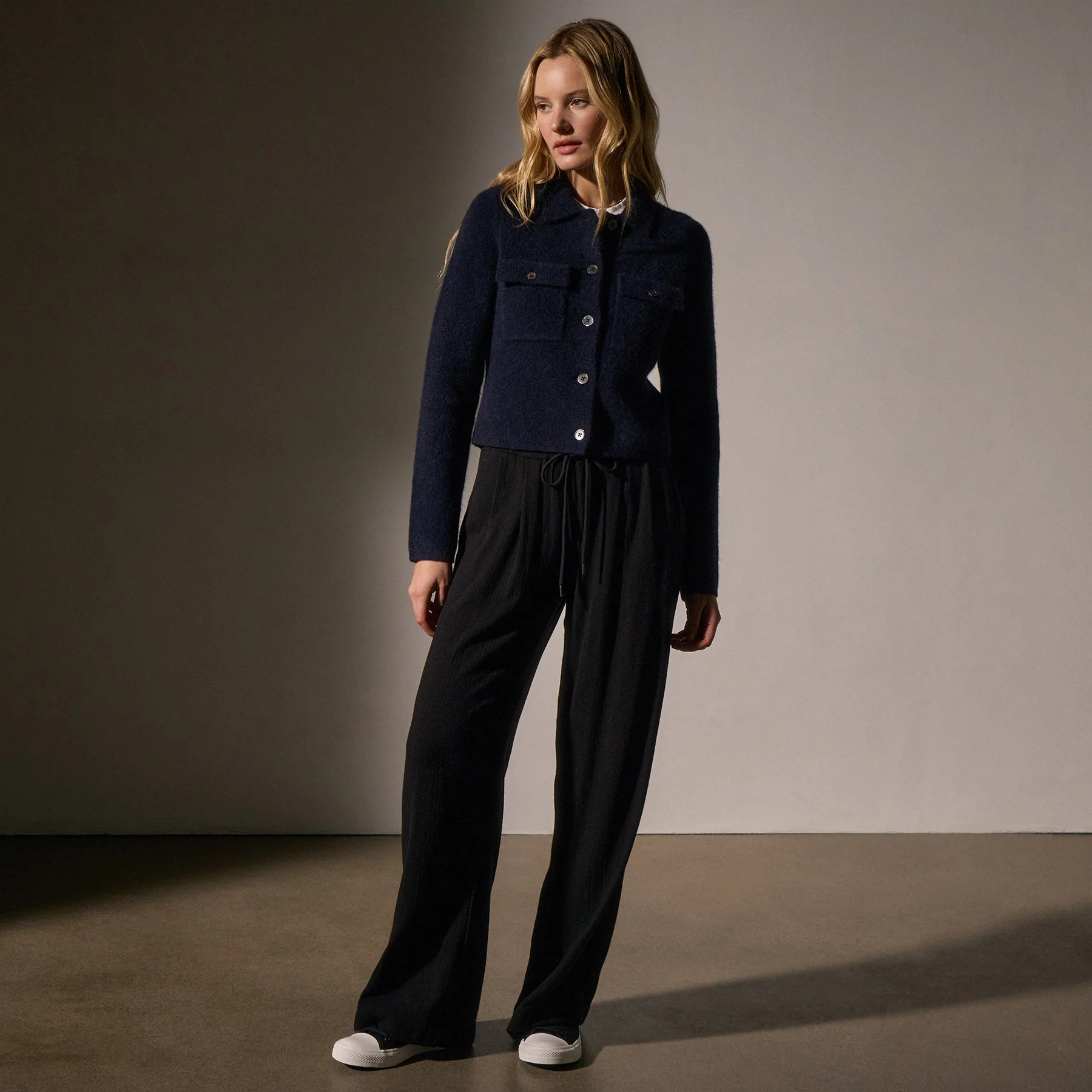 Sweater Knit Jacket - Navy - Image 4