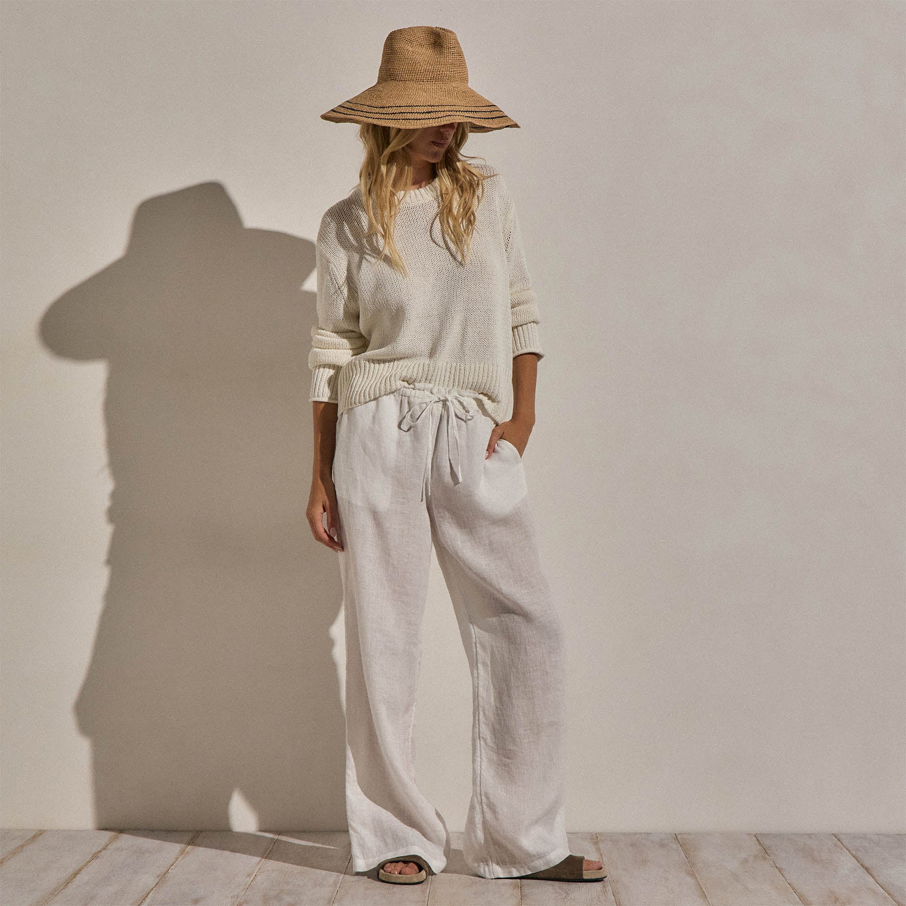 Textured Linen Cotton Sweater - Off White - Image 3