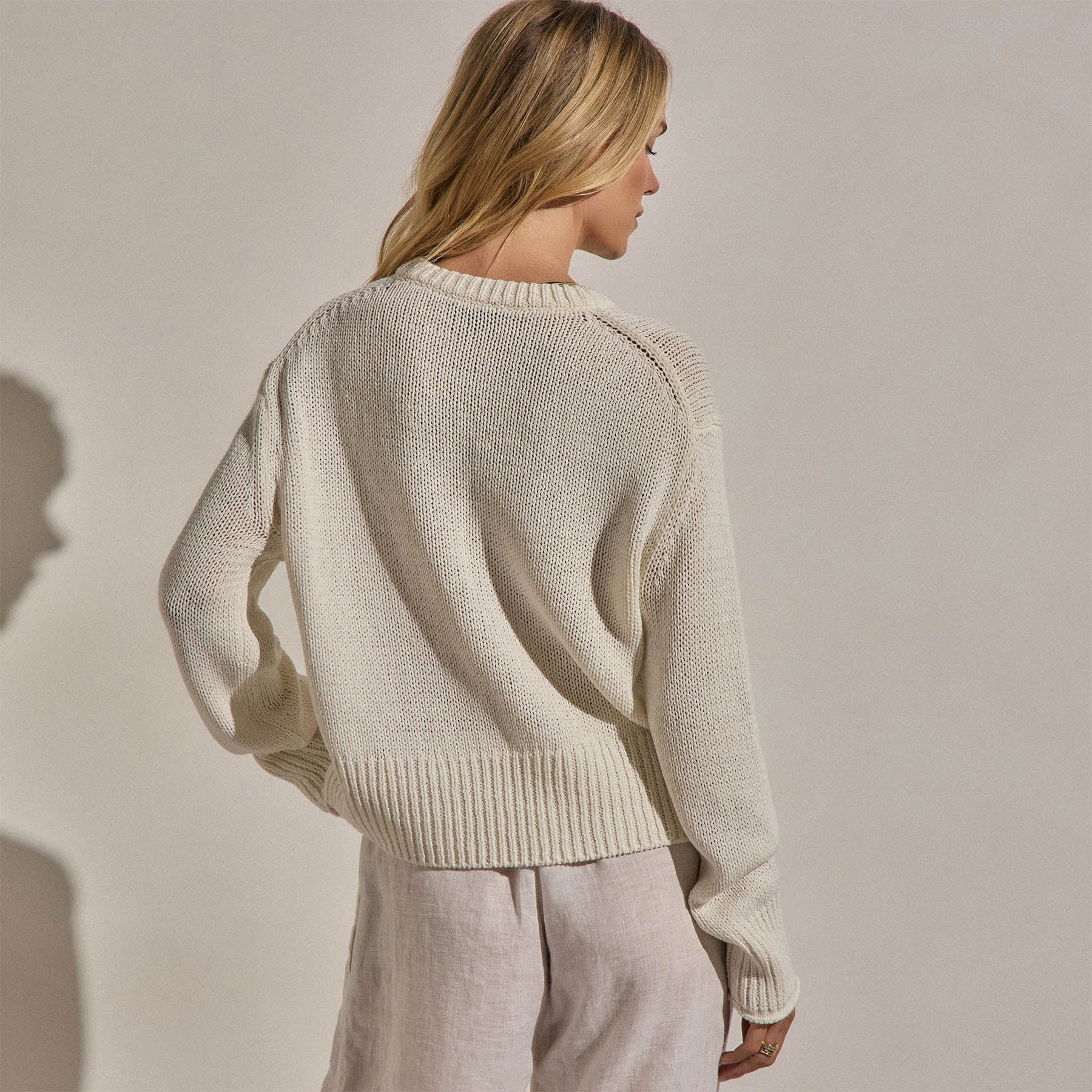 Textured Linen Cotton Sweater - Off White - Image 6