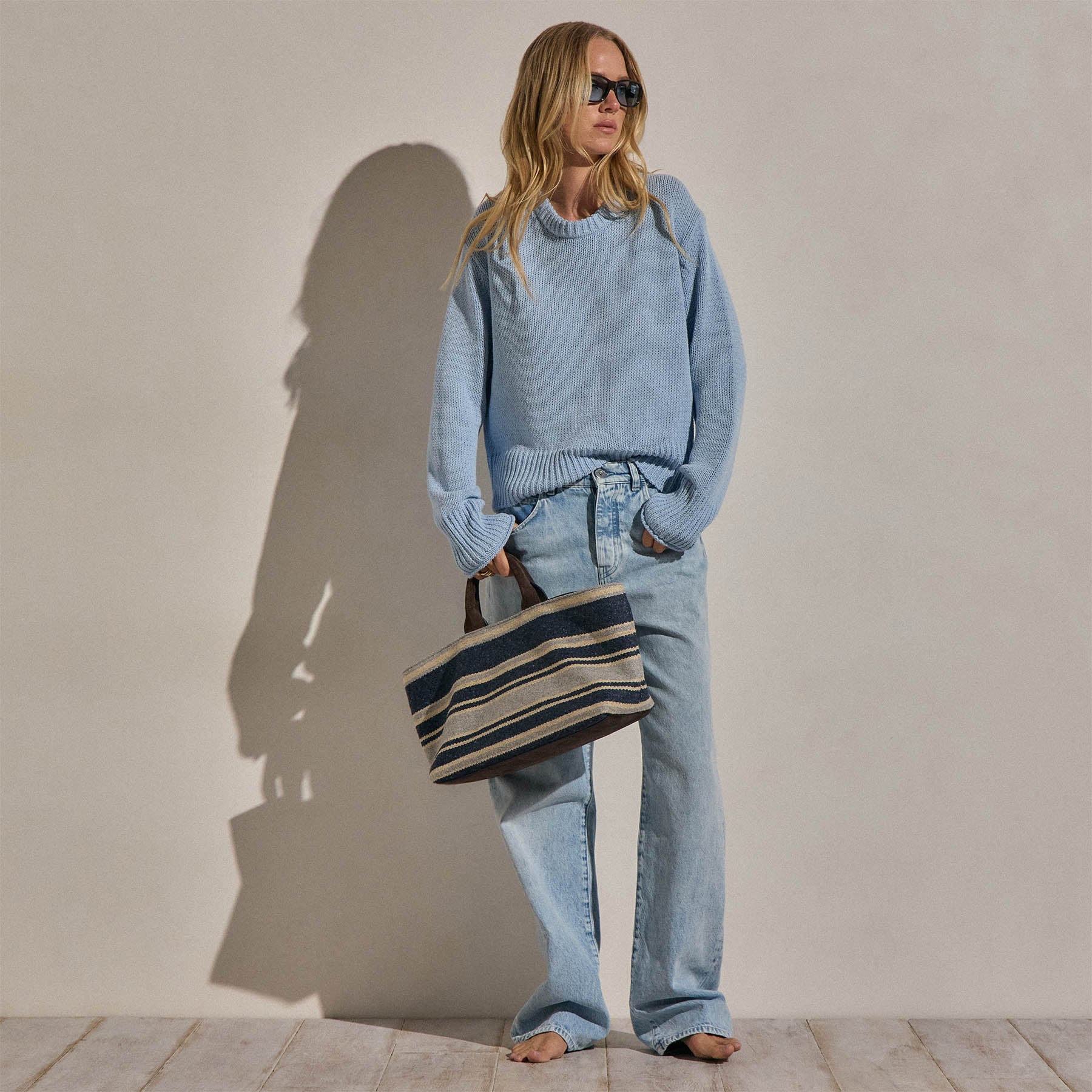 Textured Linen Cotton Sweater - Pale Azul - Image 6