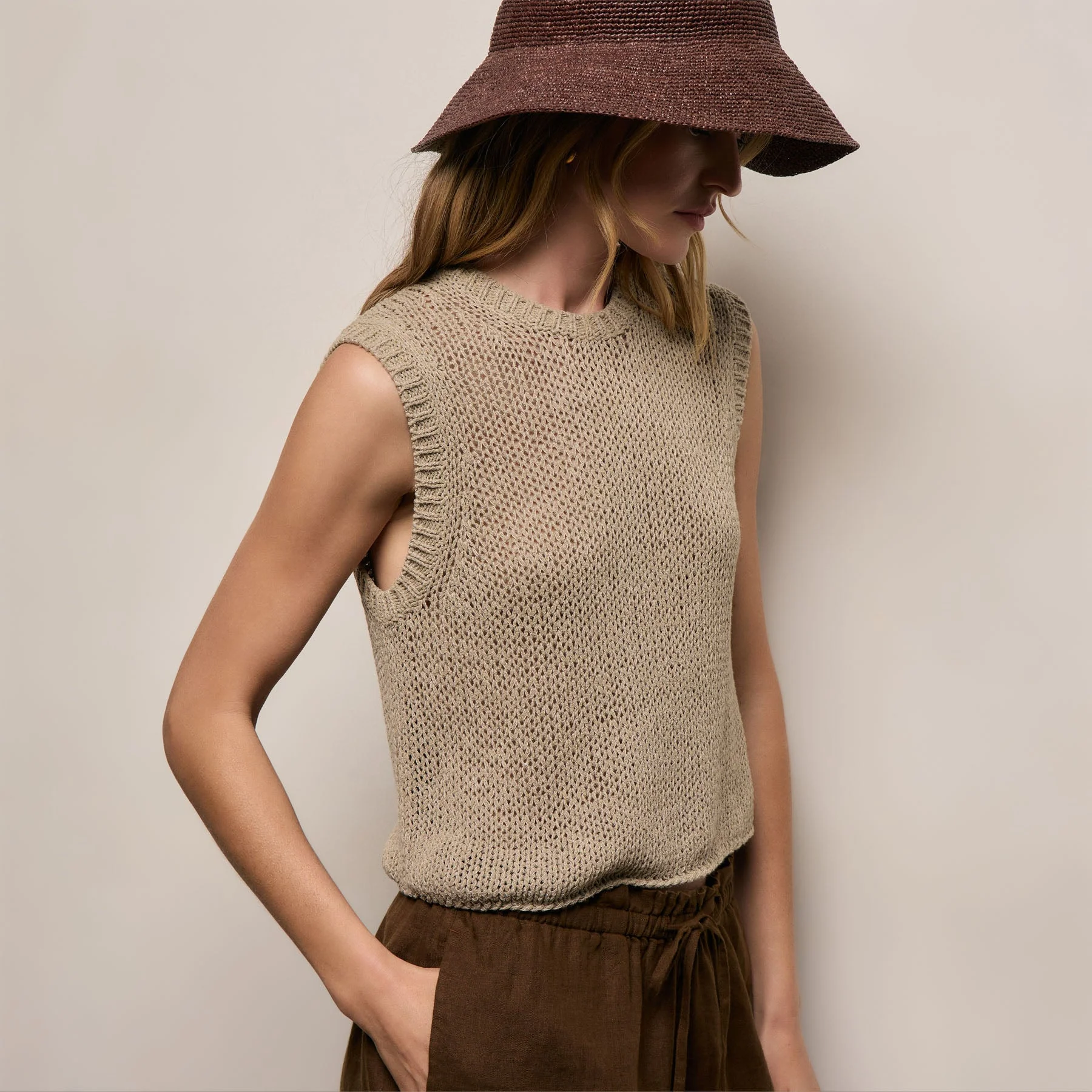 Cotton Linen Sweater Tank - Overcast - Image 4
