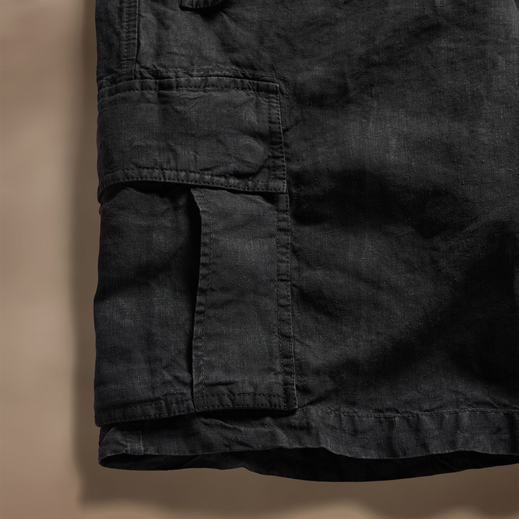 Textured Linen Flight Short - Black - Image 4