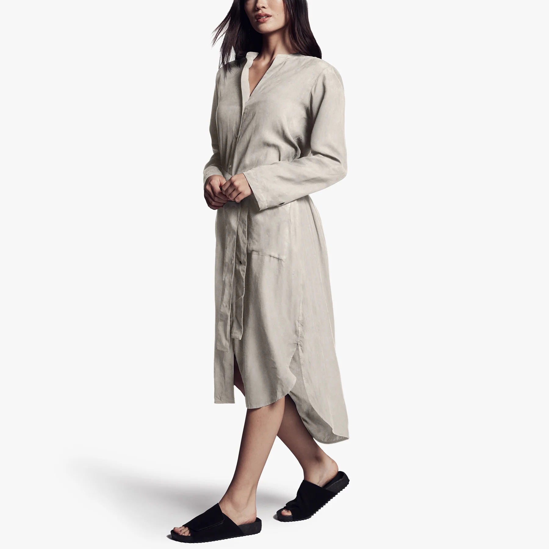 Tie Waist Shirt Dress - Silver
