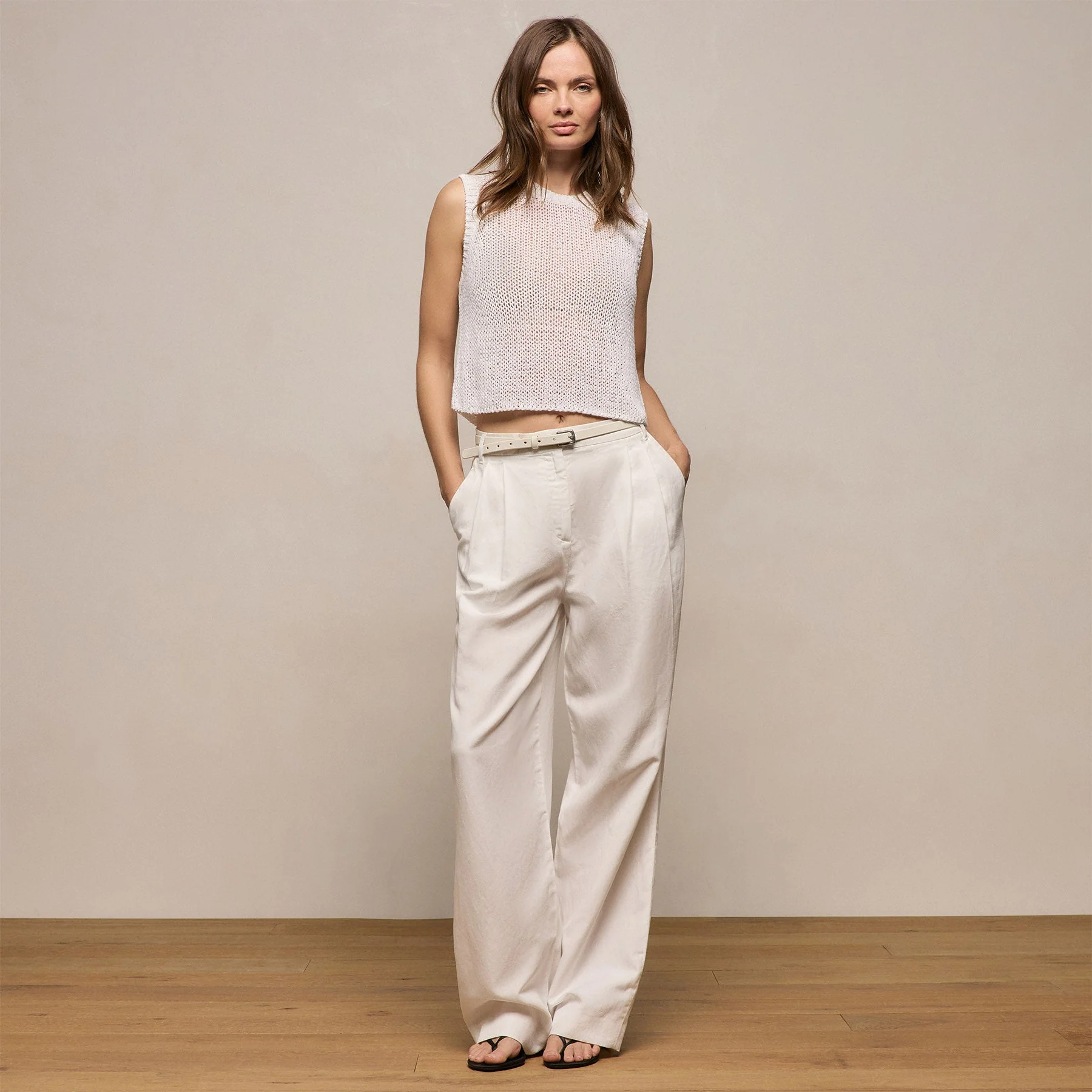 Twill Pleated Trouser - Off White - Image 6