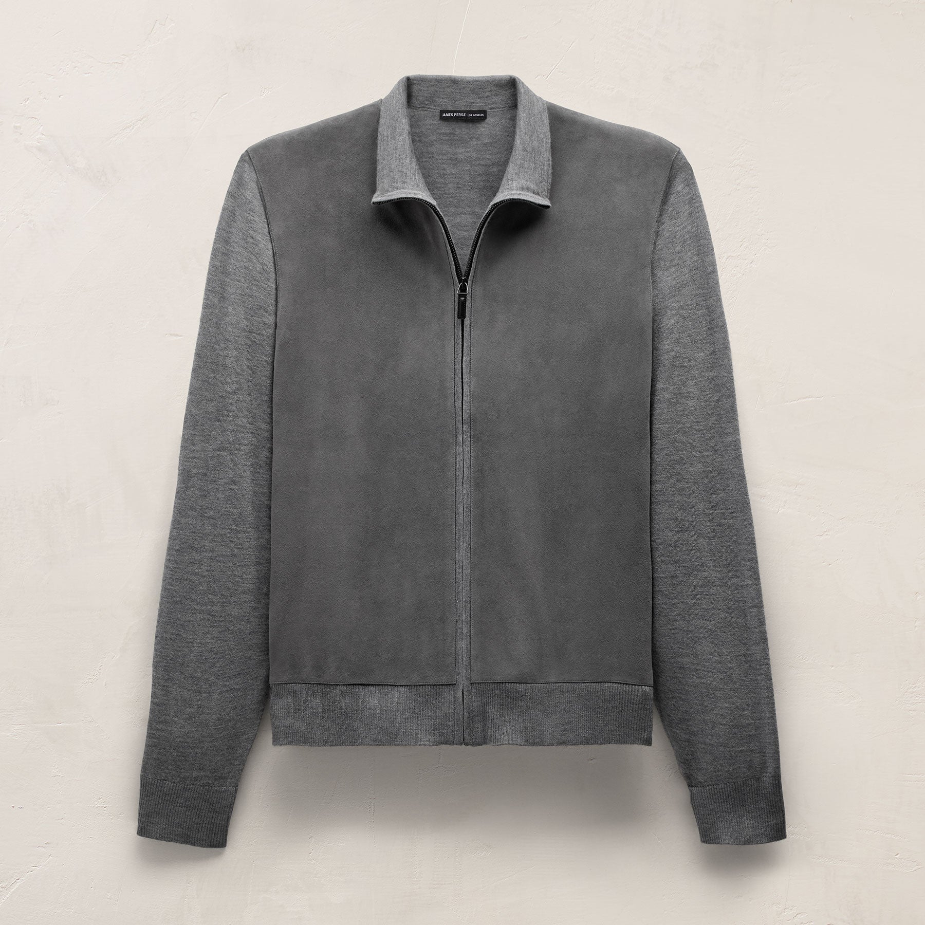Ultrafine Cashmere Suede Front Zip Cardigan - Heather Grey - Image 2