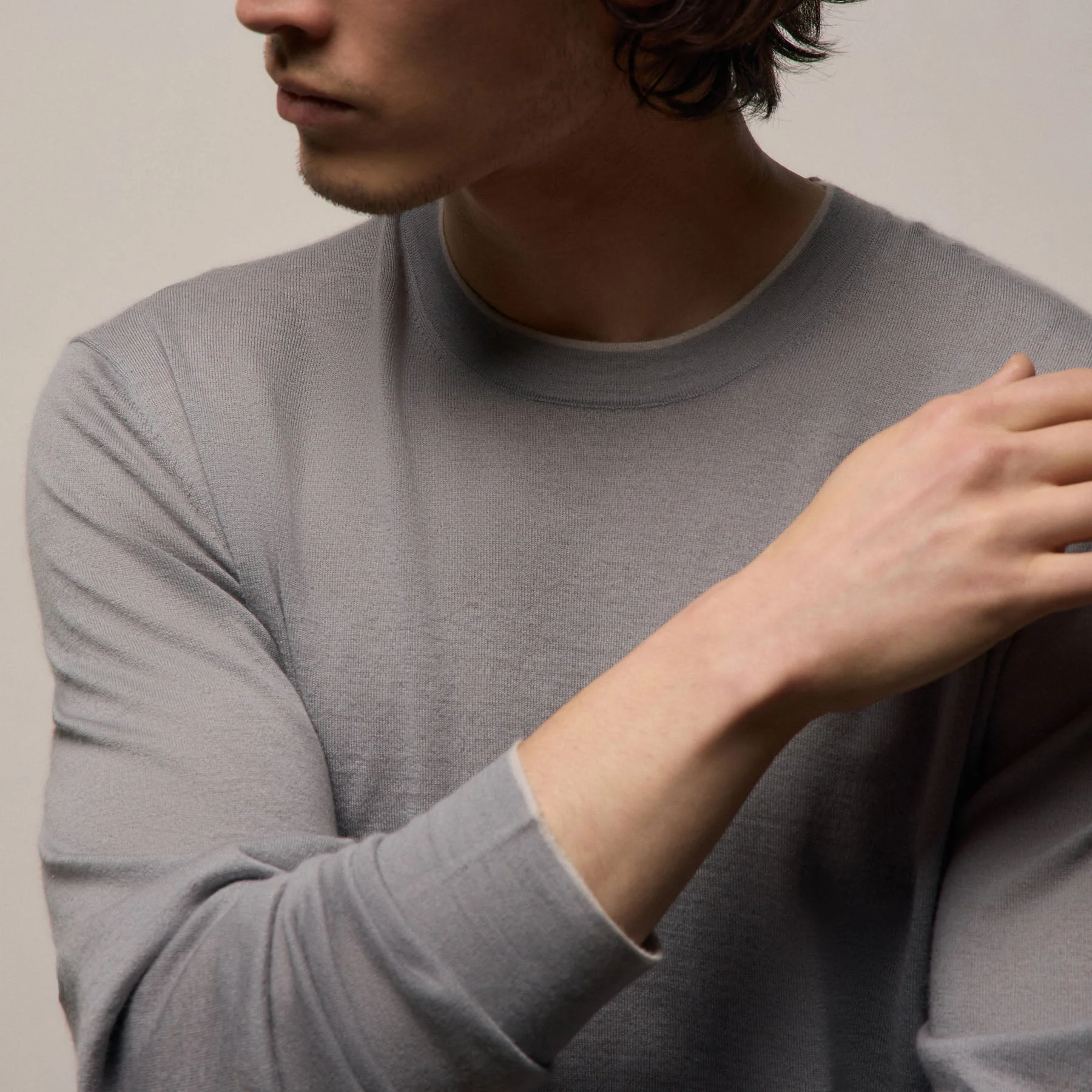 Ultrafine Cashmere Tipped Crew - Ore/Fog - Image 4