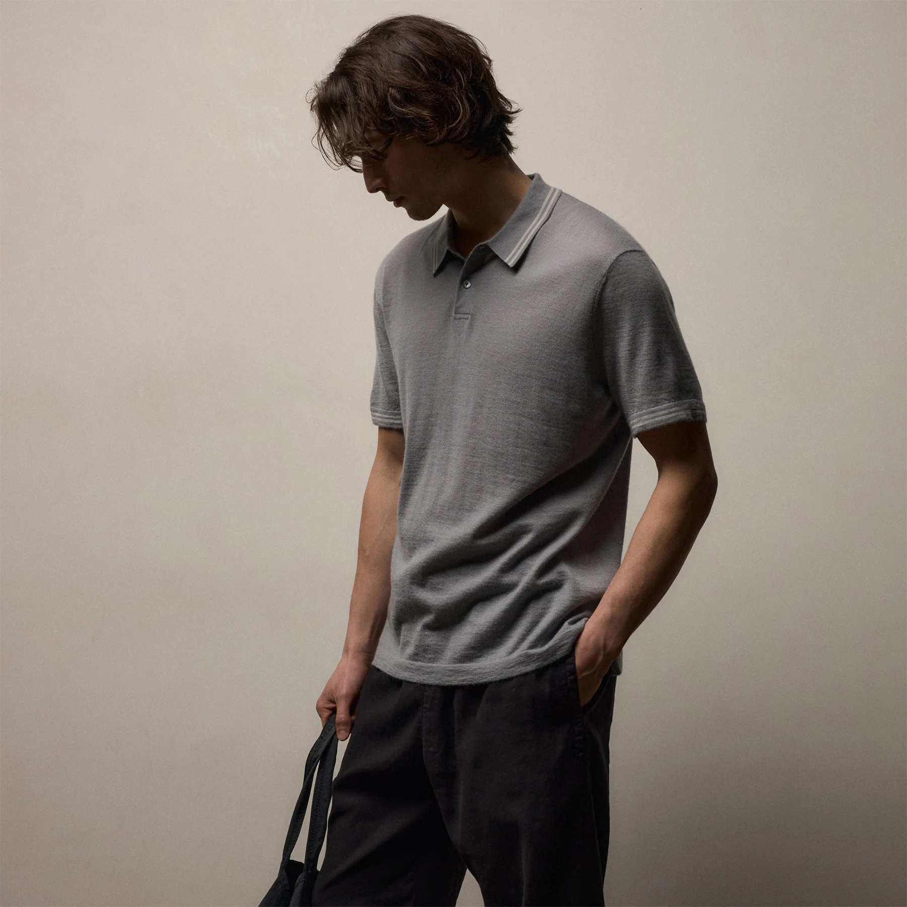 Ultrafine Cashmere Tipped Polo - Ore/Fog - Image 4