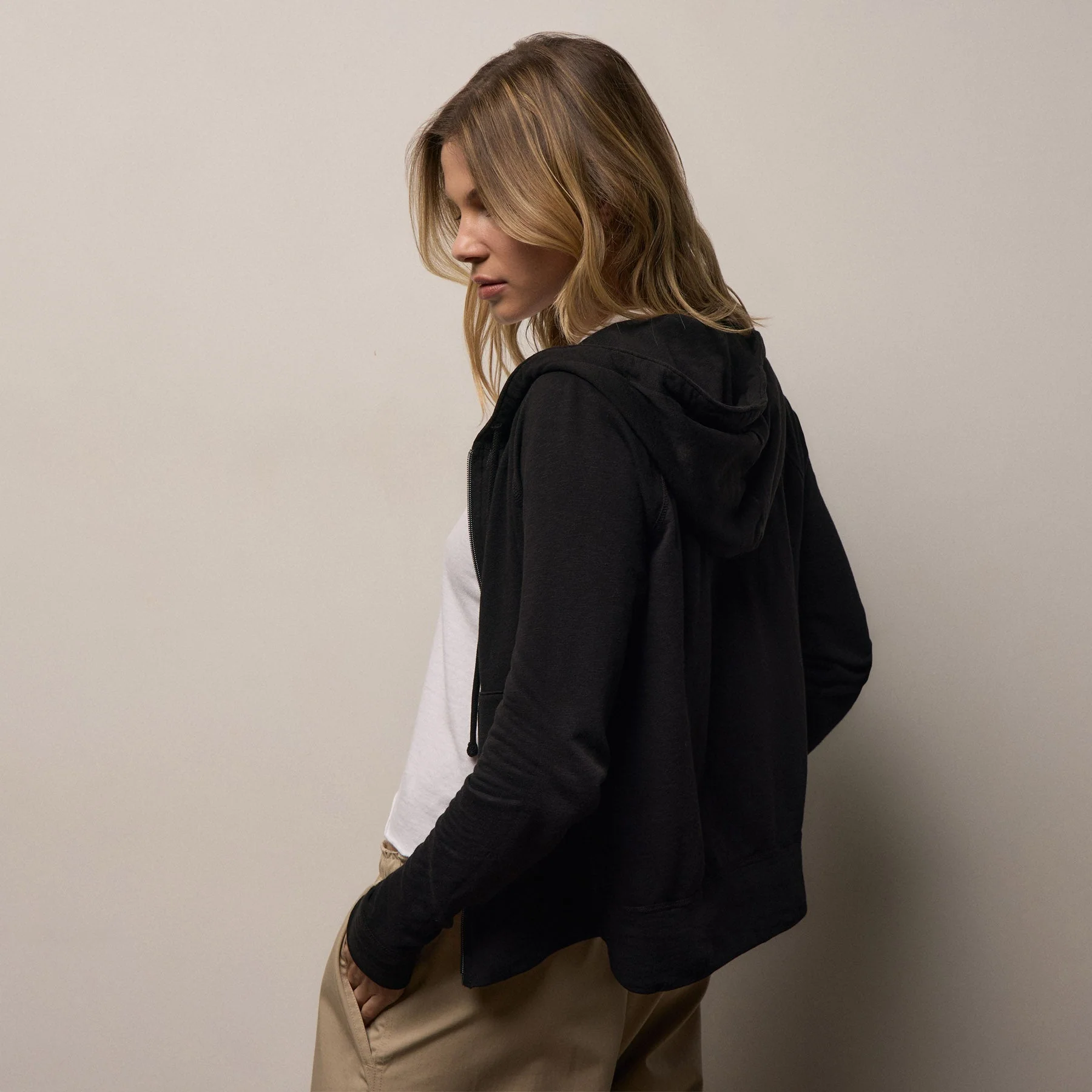 Vintage French Terry Zip Up Hoodie - Black - Image 3