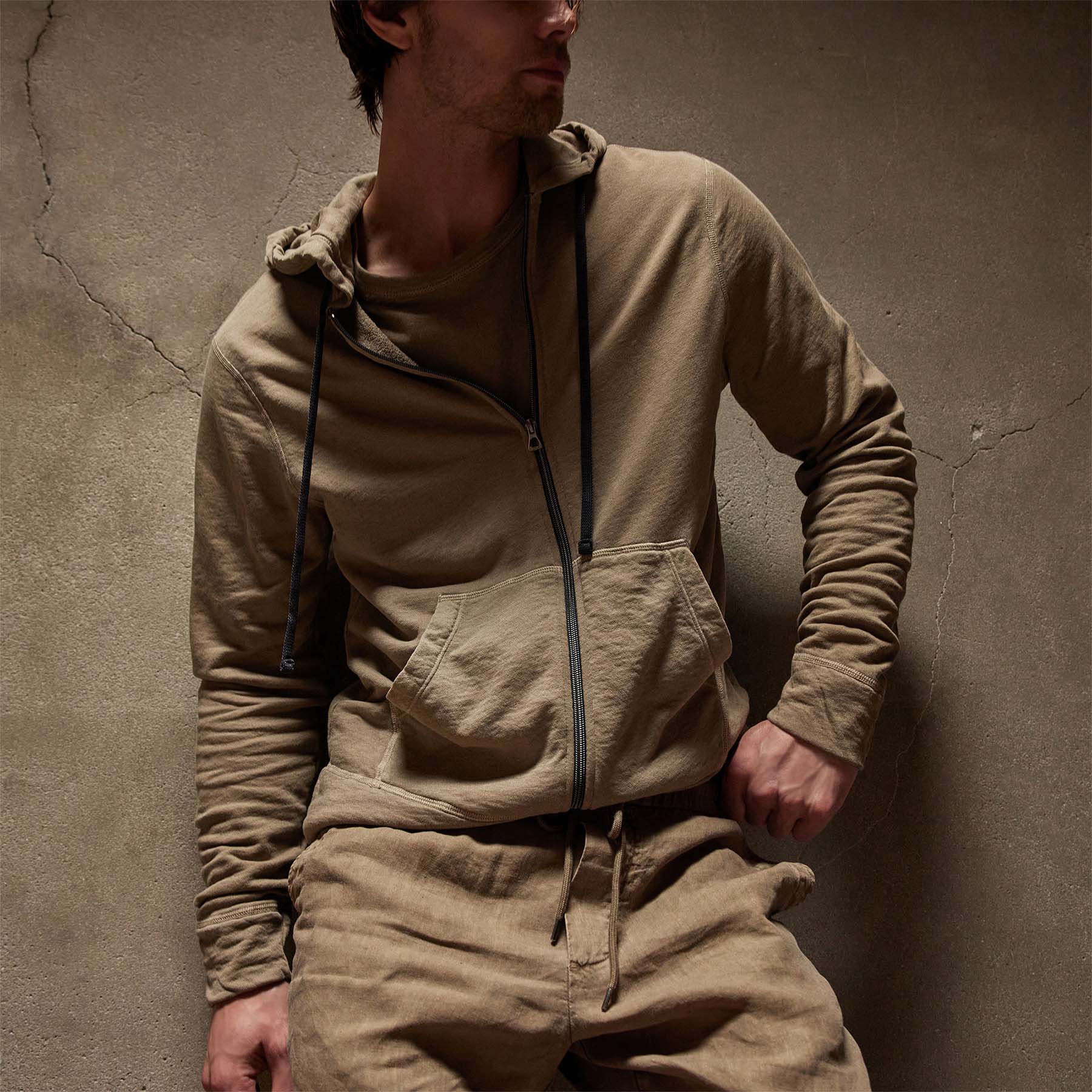 Vintage French Terry Zip Up Hoodie - Cashew Pigment