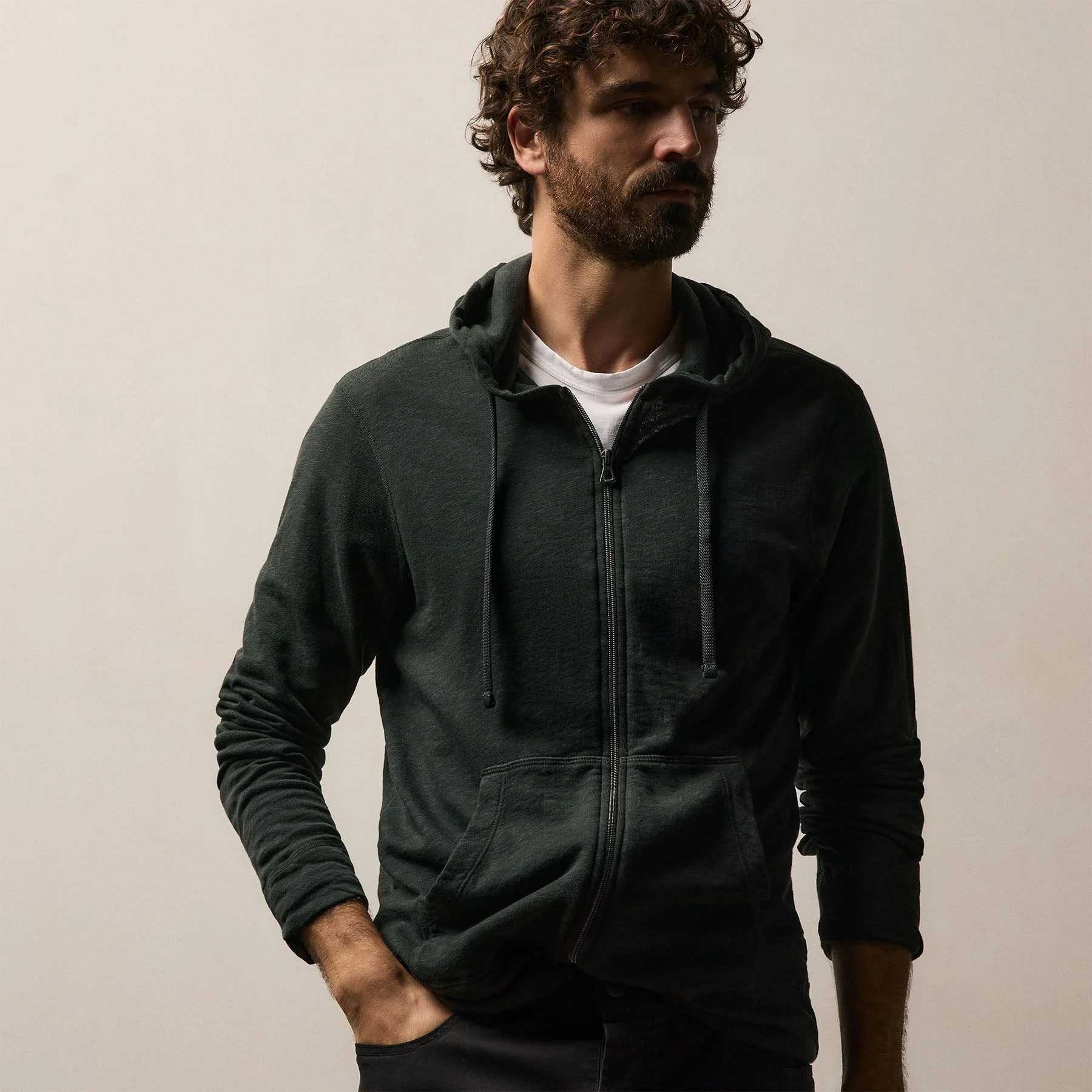 Vintage French Terry Zip Up Hoodie - Fern