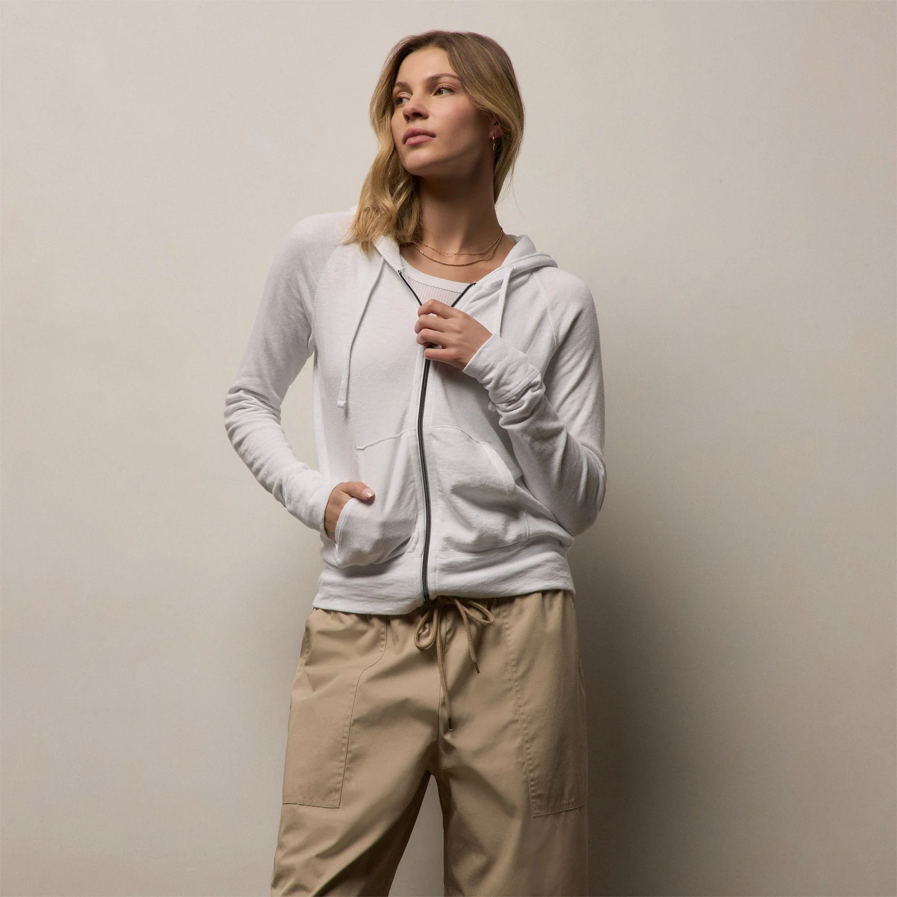 Vintage French Terry Zip Up Hoodie - White - Image 5