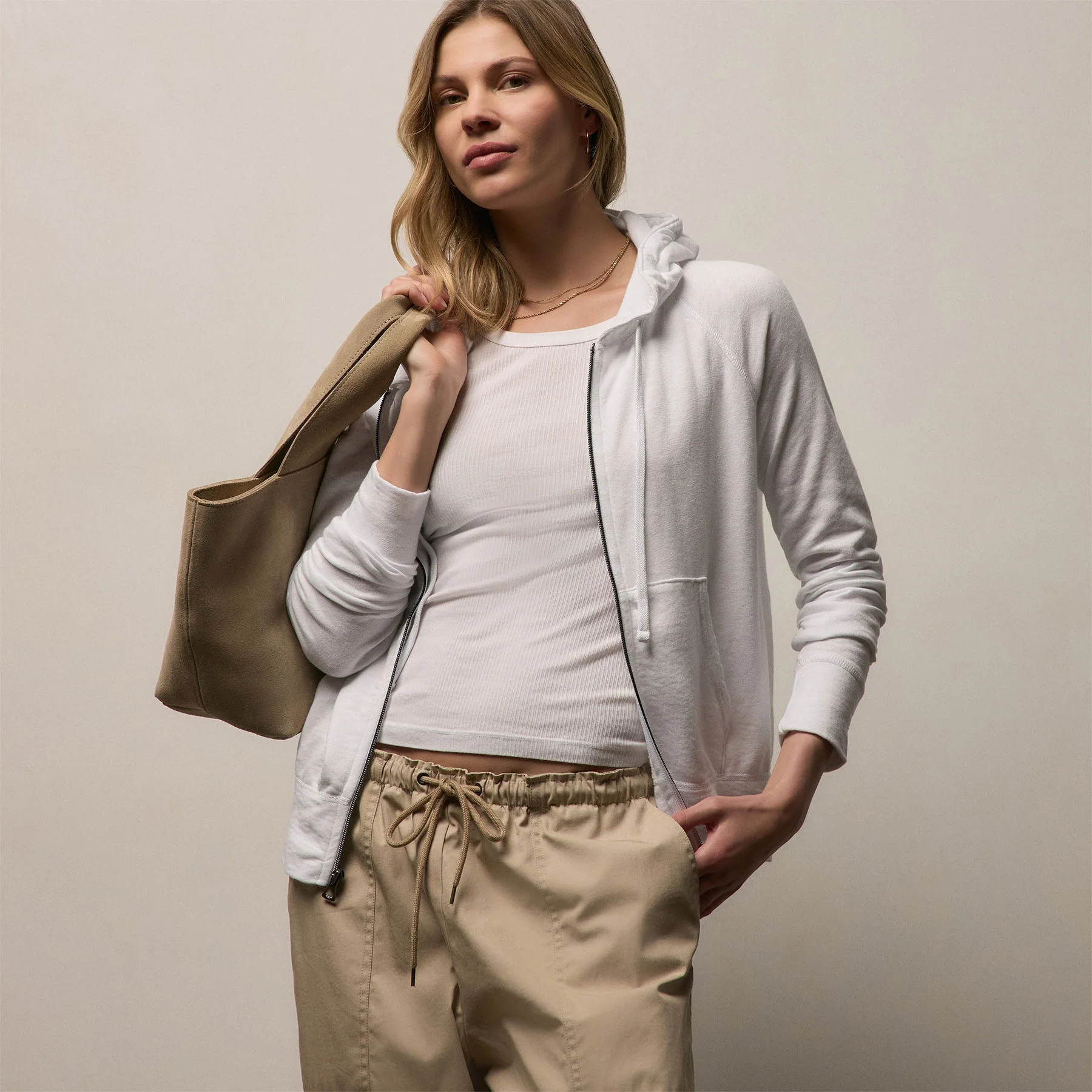 Vintage French Terry Zip Up Hoodie - White - Image 7