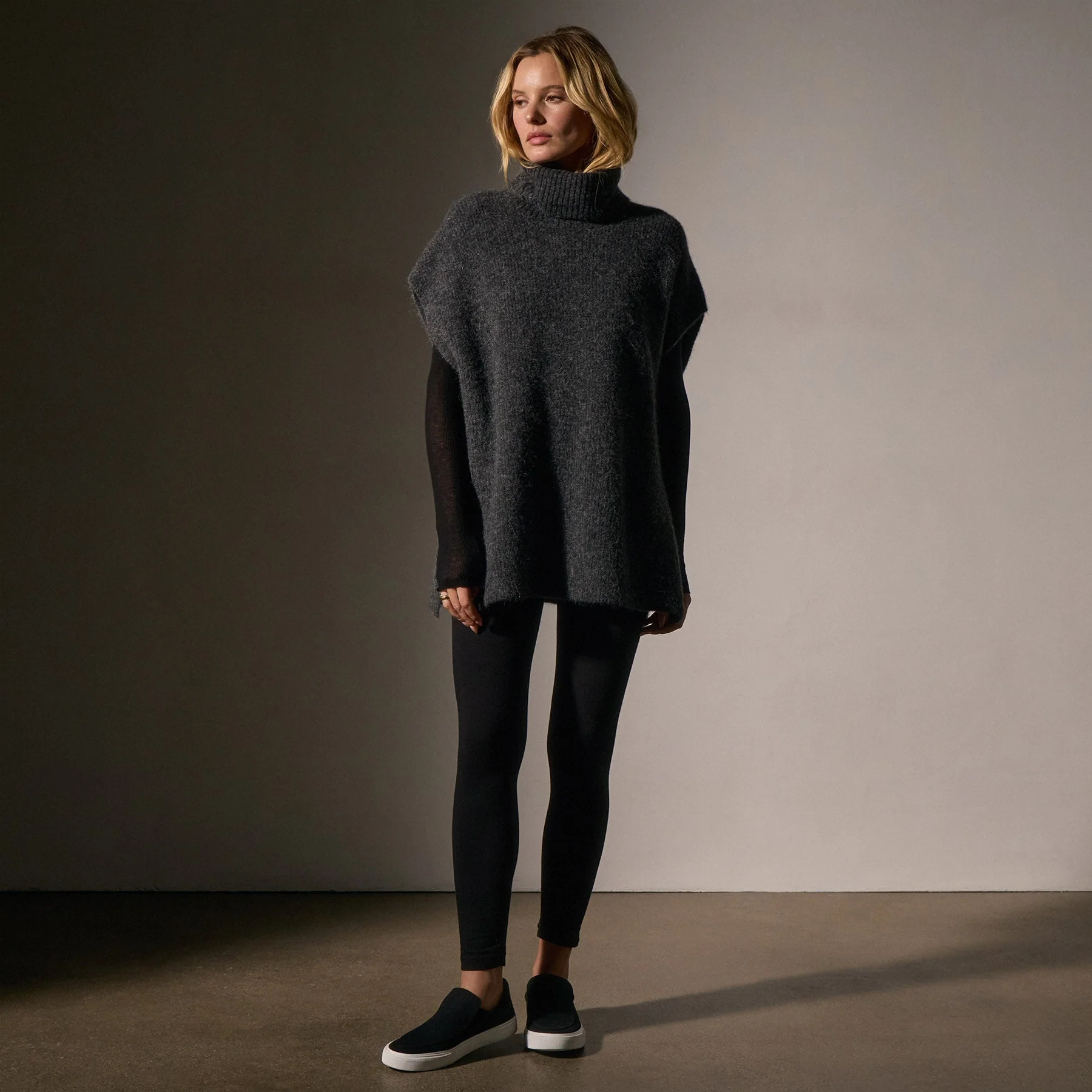 Waffle Knit Funnel Neck Tunic - Anthracite - Image 3