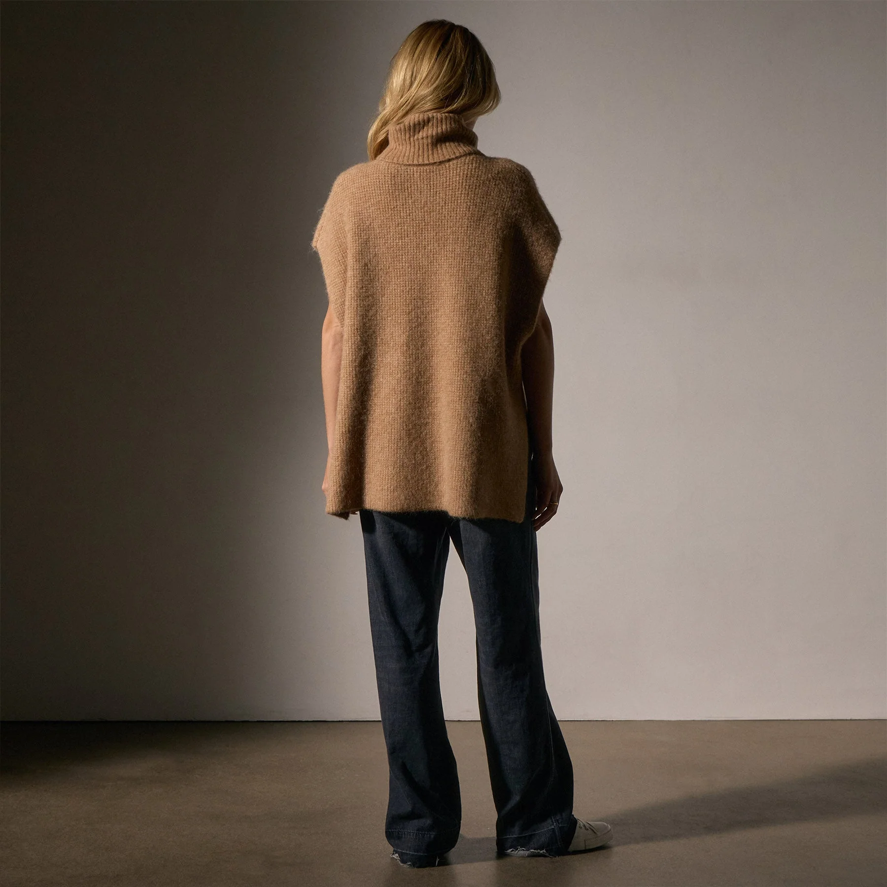 Waffle Knit Funnel Neck Tunic - Camel - Image 3