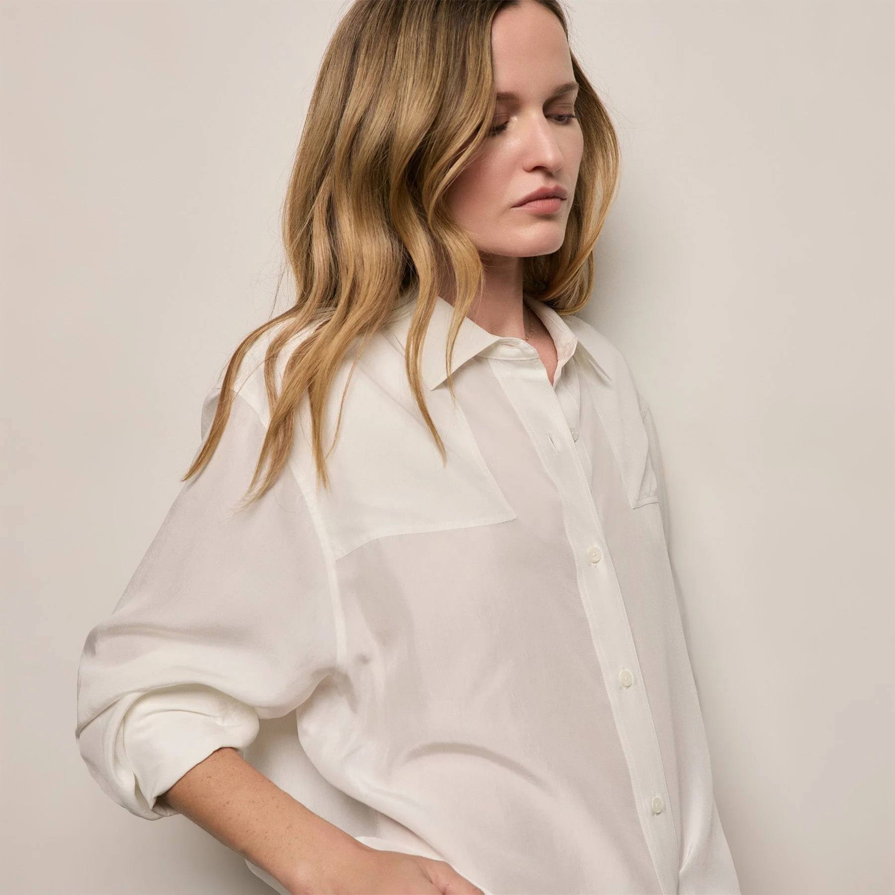 Washed Silk Patch Shirt - Ivory - Image 4