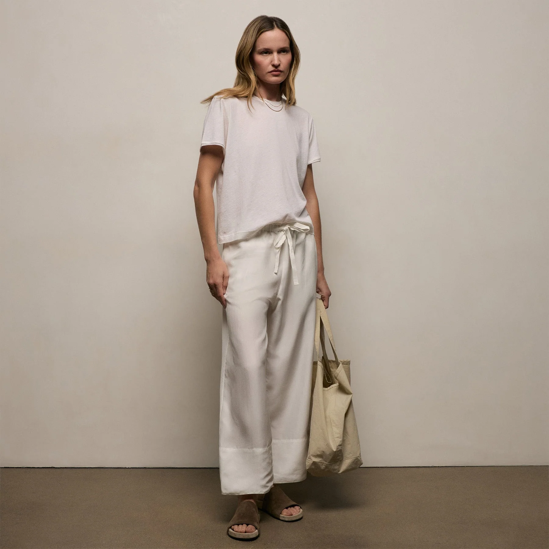 Washed Silk Wide Cuff Pant - Ivory - Image 4