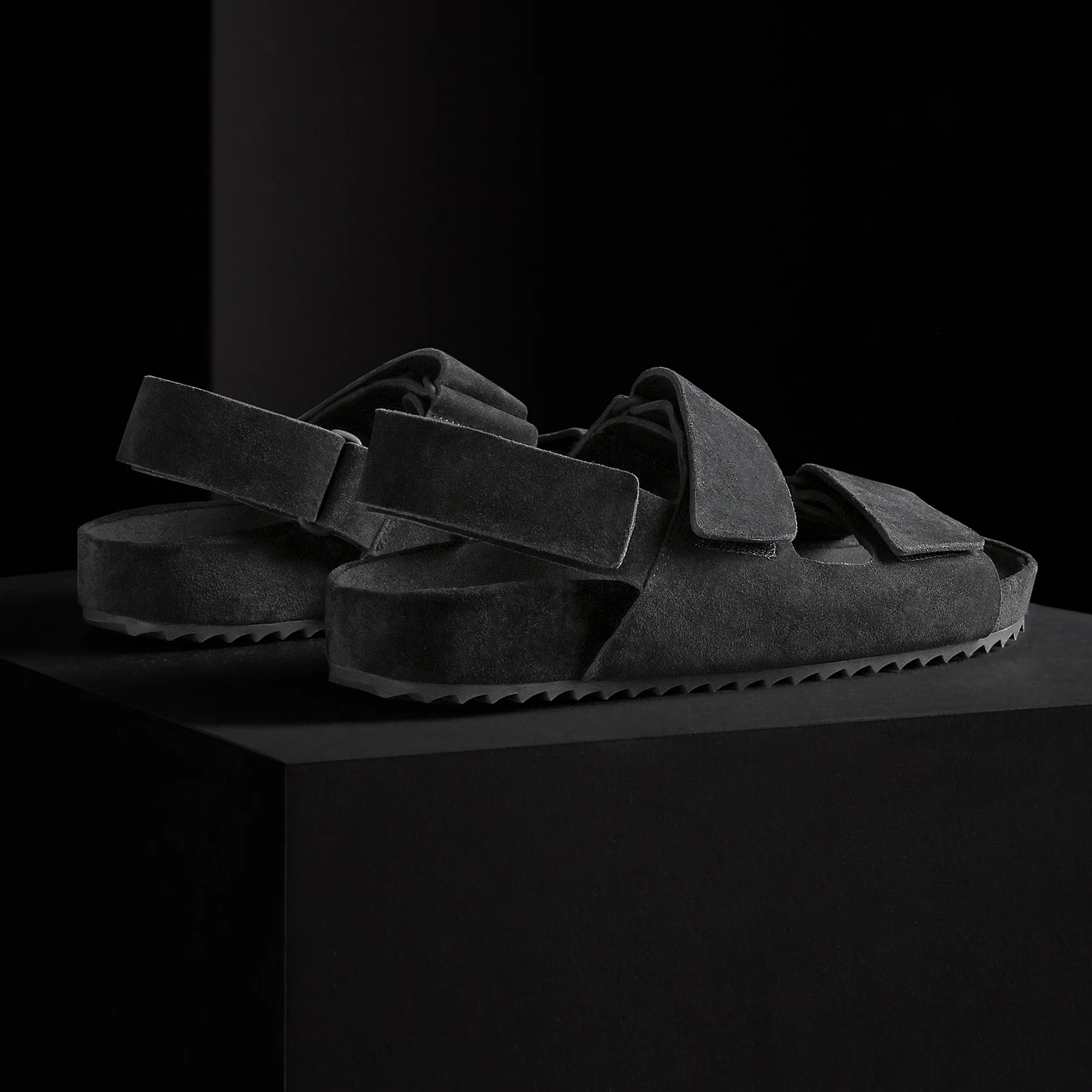 Women's Double Strap Velcro Sandal - Black - Image 4