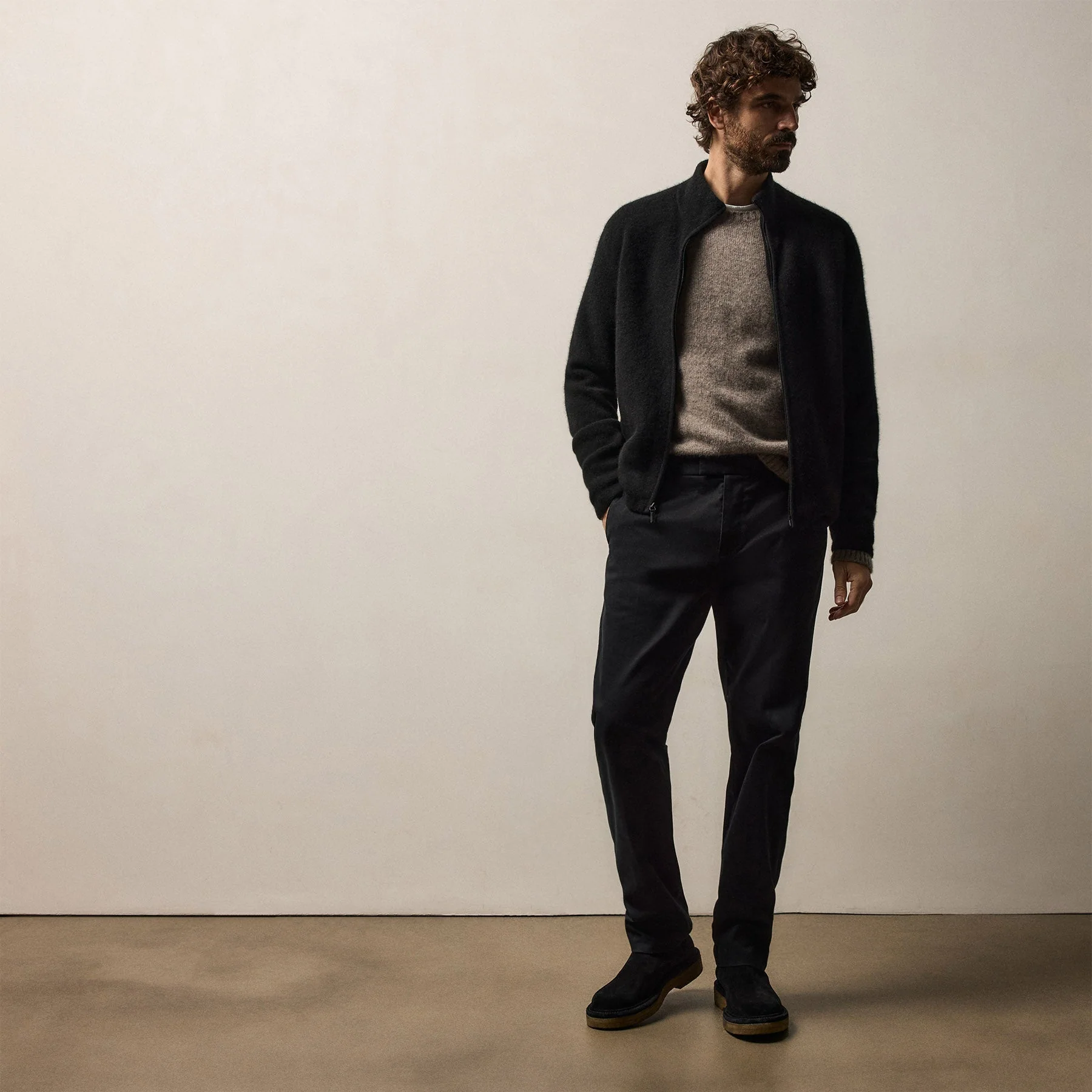 Wool Alpaca Stretch Zip Front - Black - Image 4