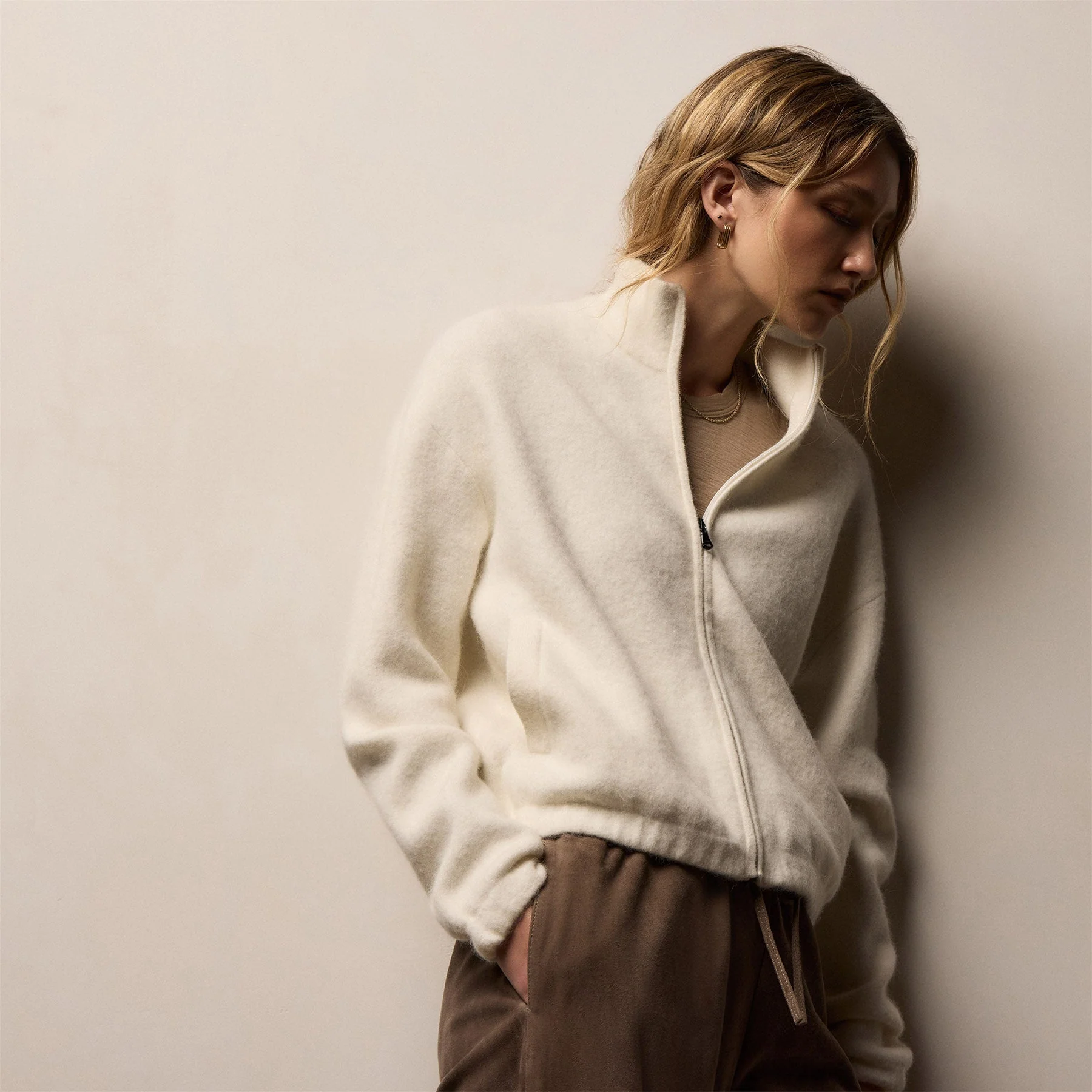 Wool Alpaca Zip Jacket - Ivory