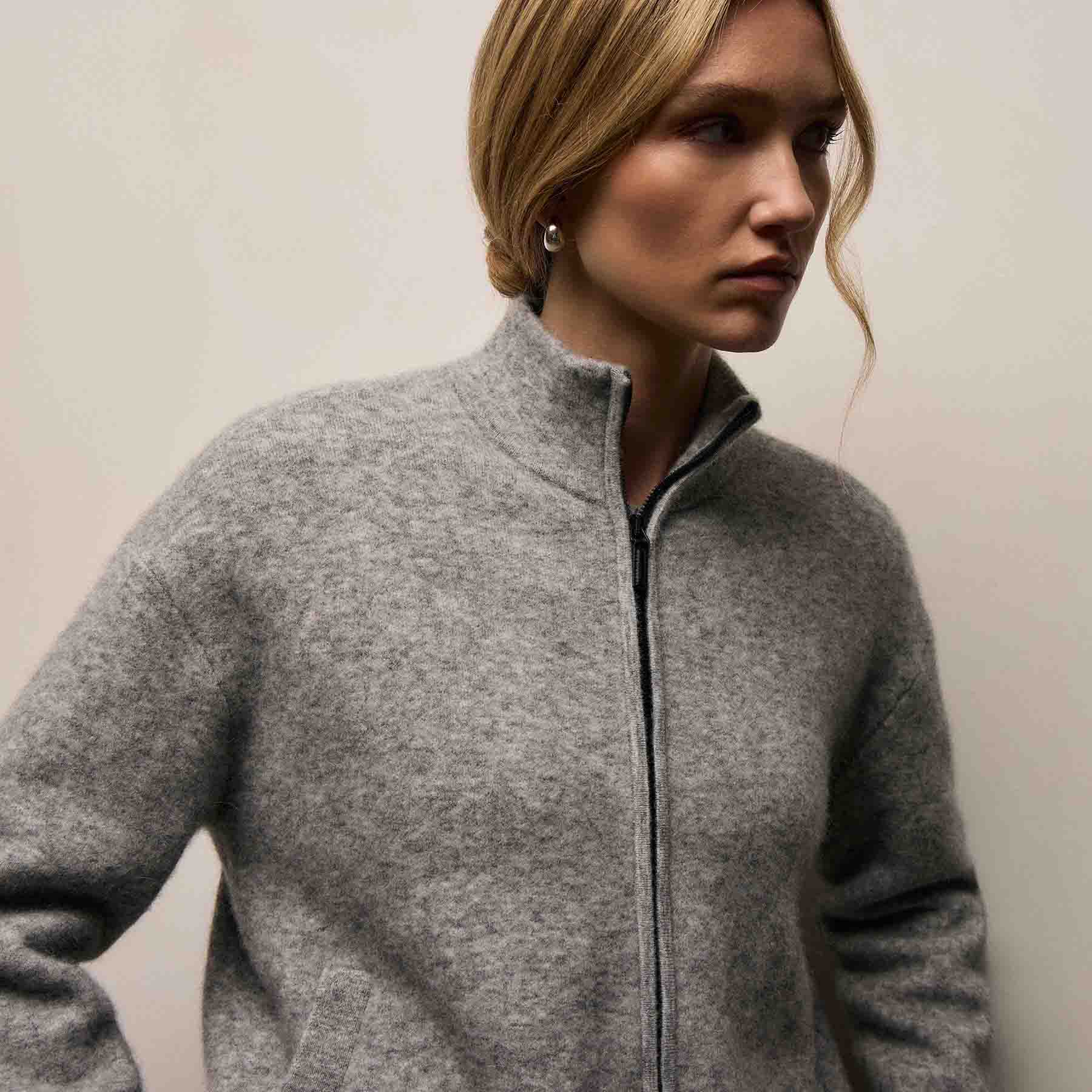 Wool Alpaca Zip Jacket - Mid Grey - Image 3