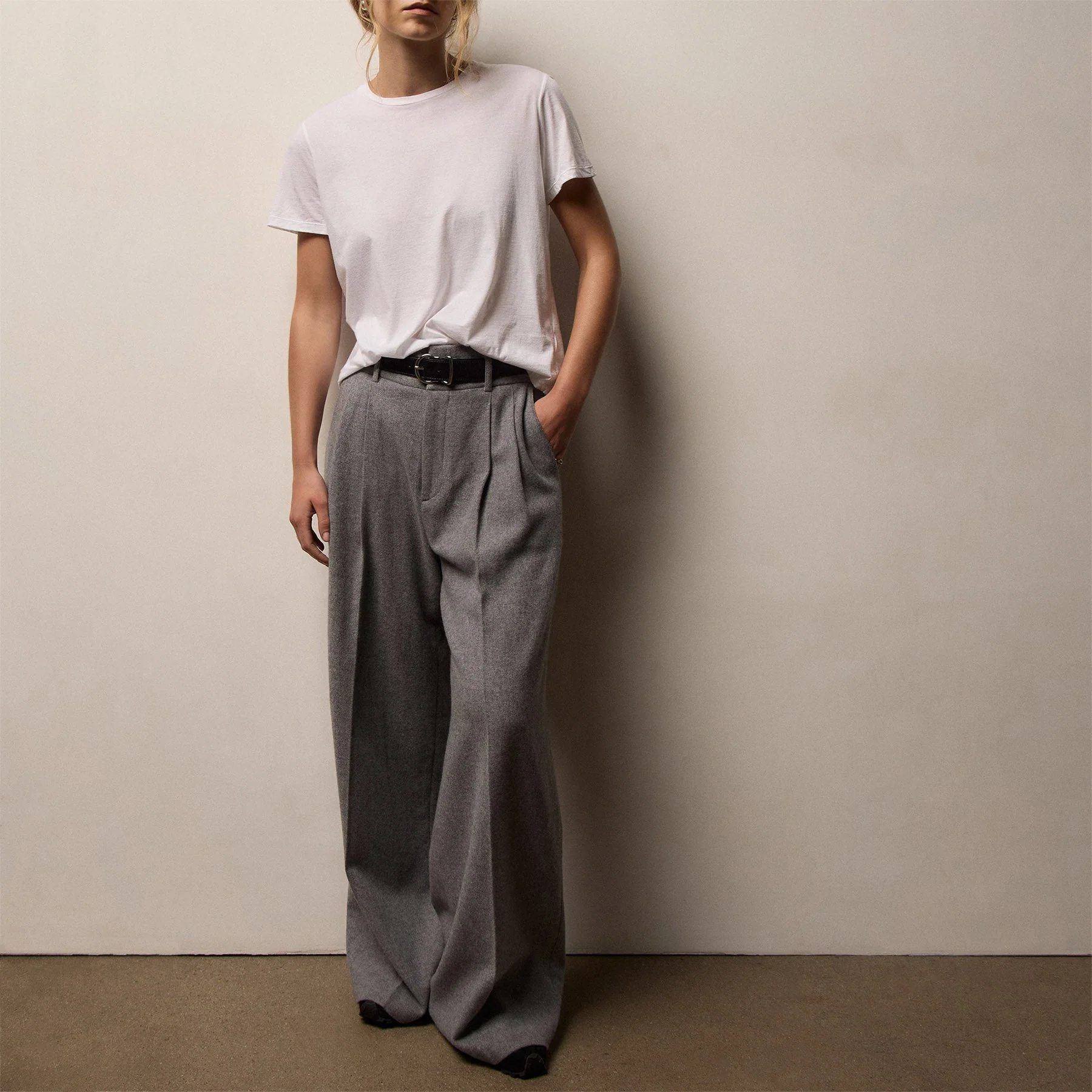 Wool Cashmere Blend Pleated Trouser - Heather Grey - Image 4