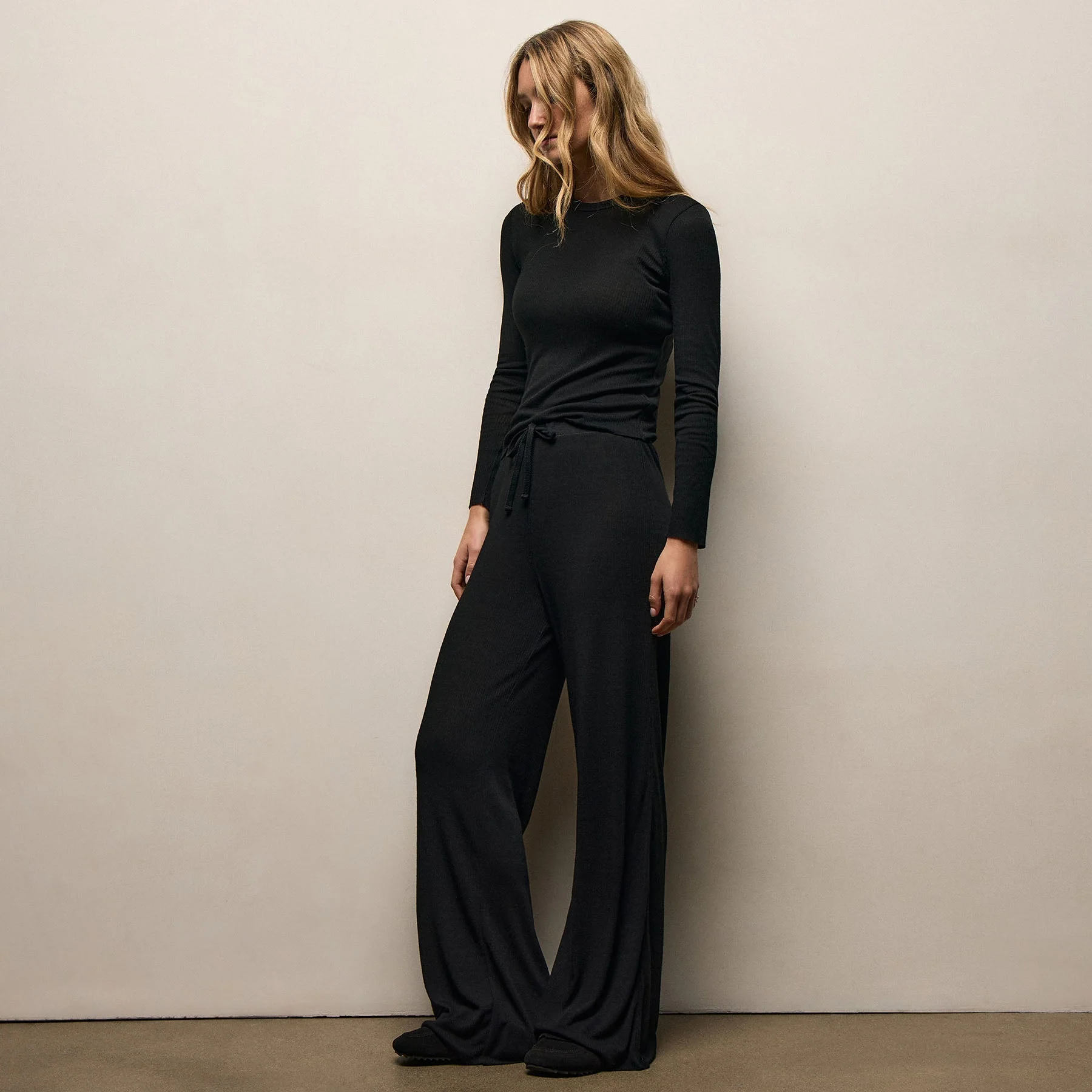 Wool Rib Lounge Pant - Black