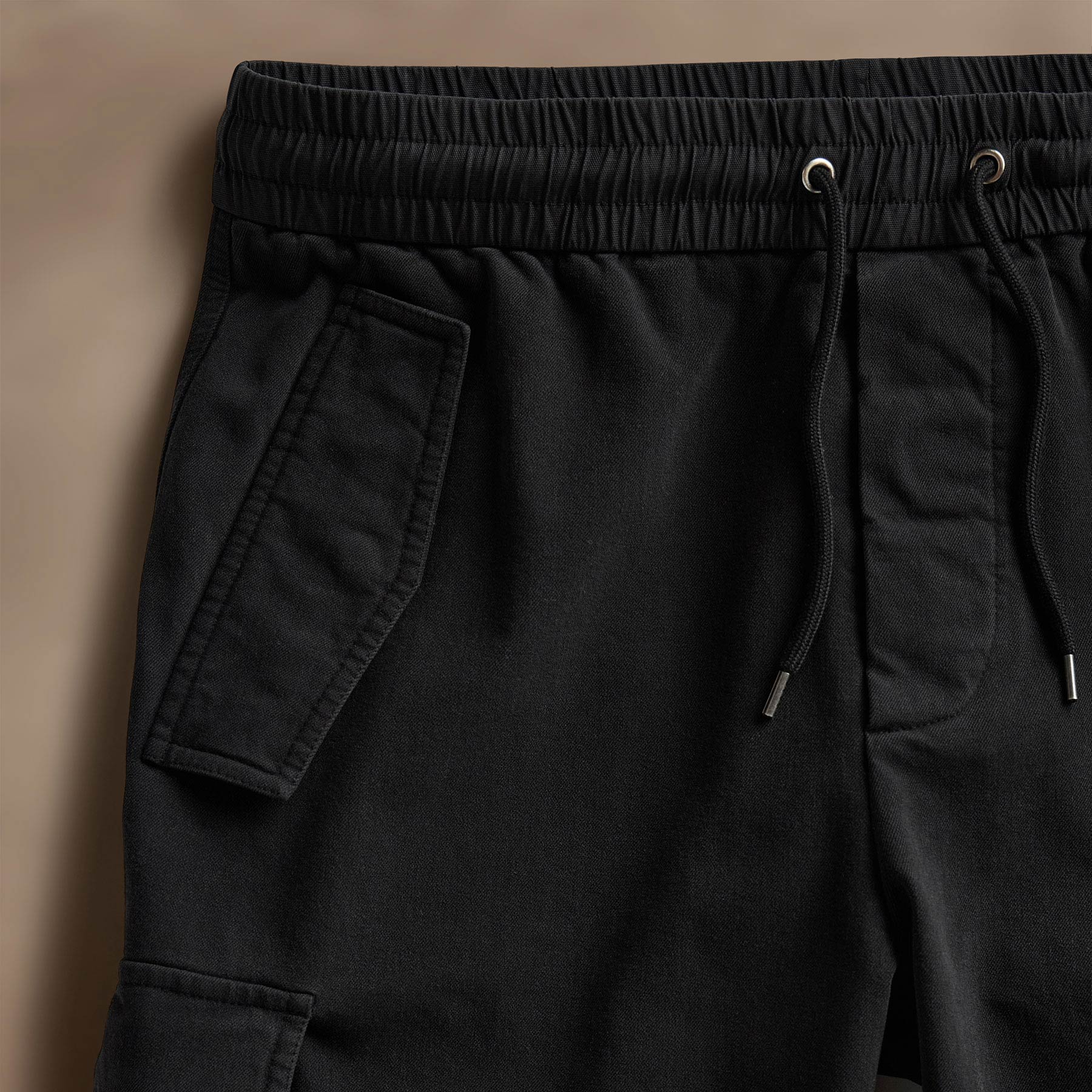 Woven Cotton Terry Cargo Short - Black - Image 4
